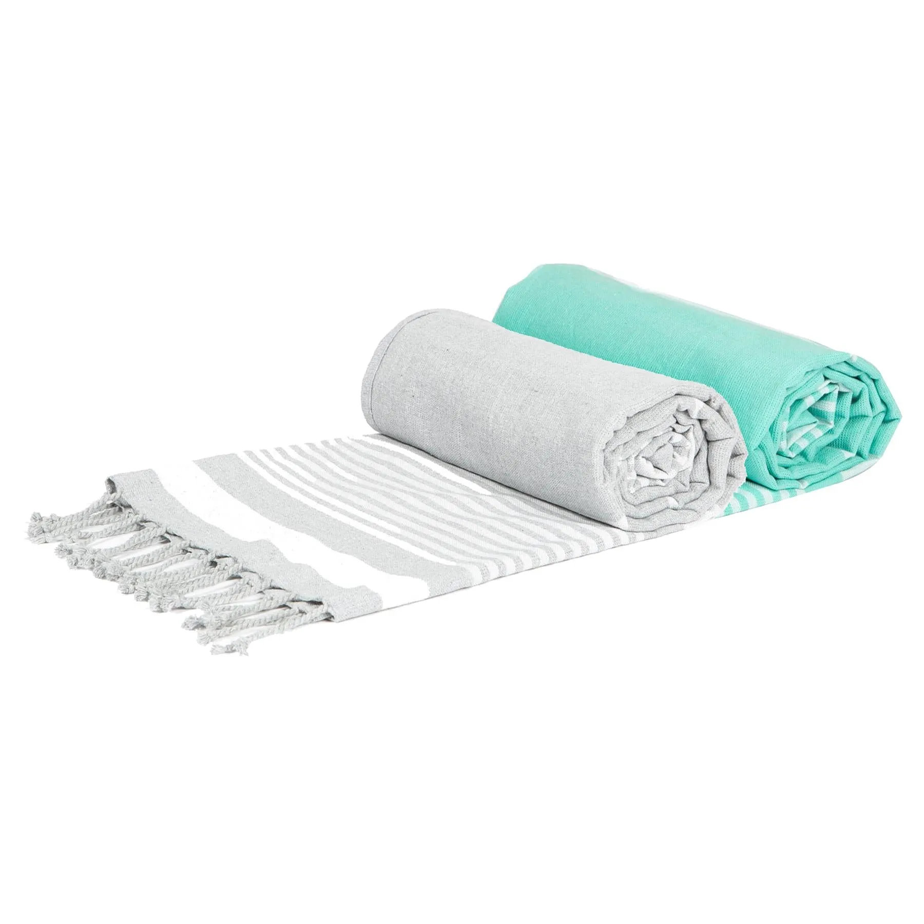 160cm x 90cm Aqua & Grey Deluxe Turkish Cotton Towels Set - Pack of Two - By Nicola Spring