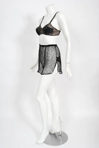 1940's Schiaparelli Inspired 'Hands On' Silk Appliqué Lace Bra & Tap Pants