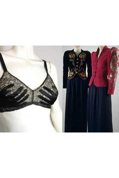 1940's Schiaparelli Inspired 'Hands On' Silk Appliqué Lace Bra & Tap Pants