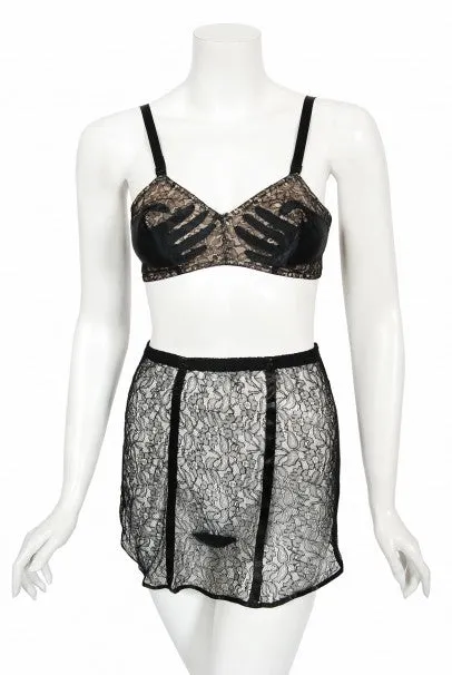 1940's Schiaparelli Inspired 'Hands On' Silk Appliqué Lace Bra & Tap Pants