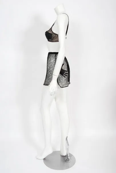 1940's Schiaparelli Inspired 'Hands On' Silk Appliqué Lace Bra & Tap Pants