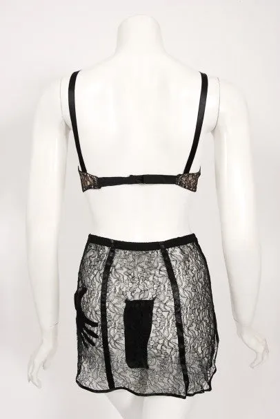 1940's Schiaparelli Inspired 'Hands On' Silk Appliqué Lace Bra & Tap Pants