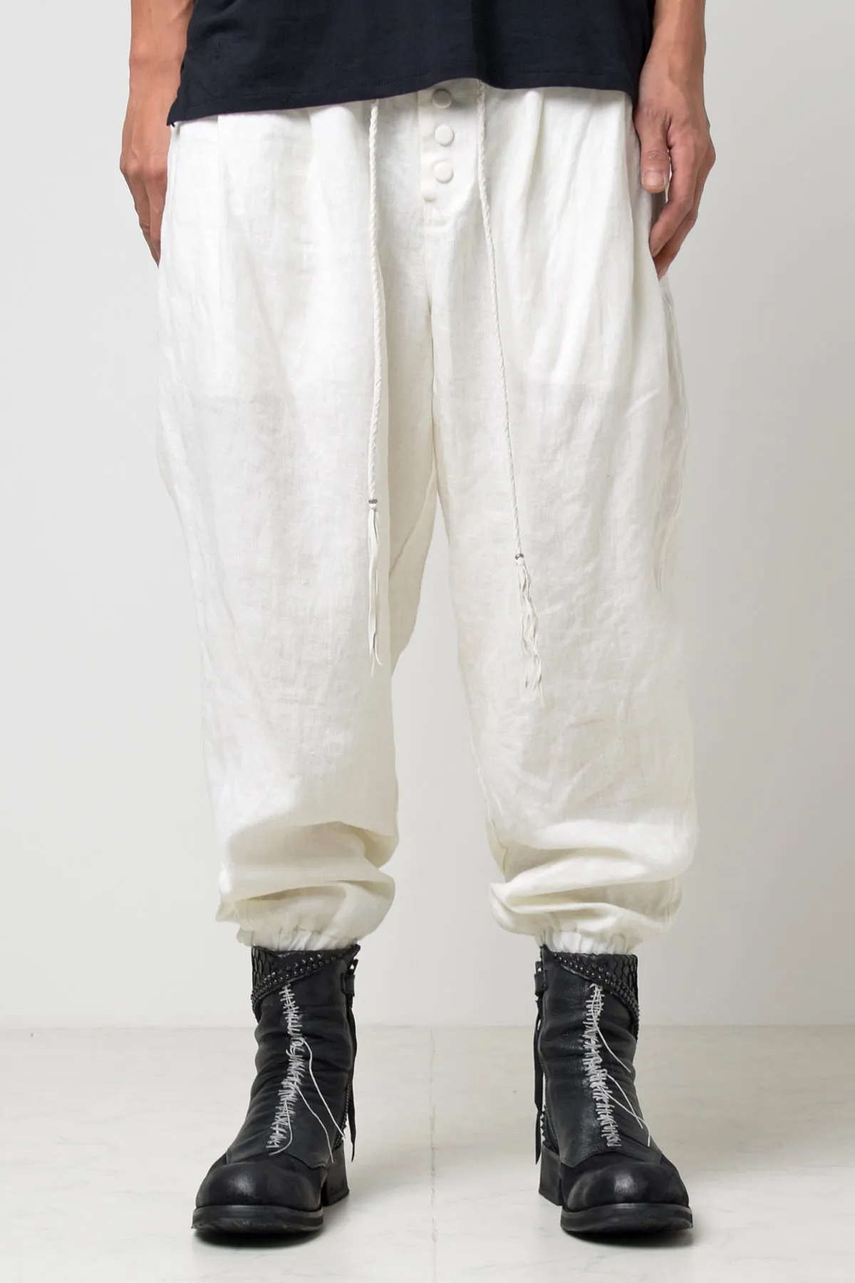 2301-PT03 Linen Lazy Pants White