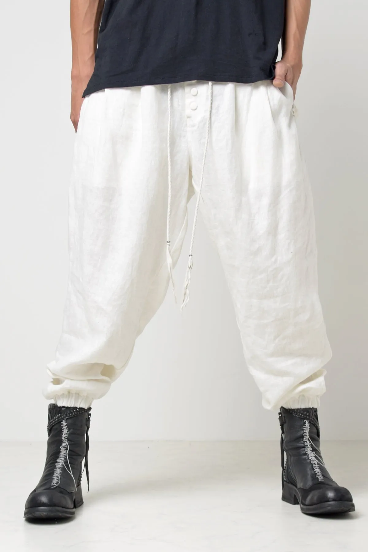 2301-PT03 Linen Lazy Pants White