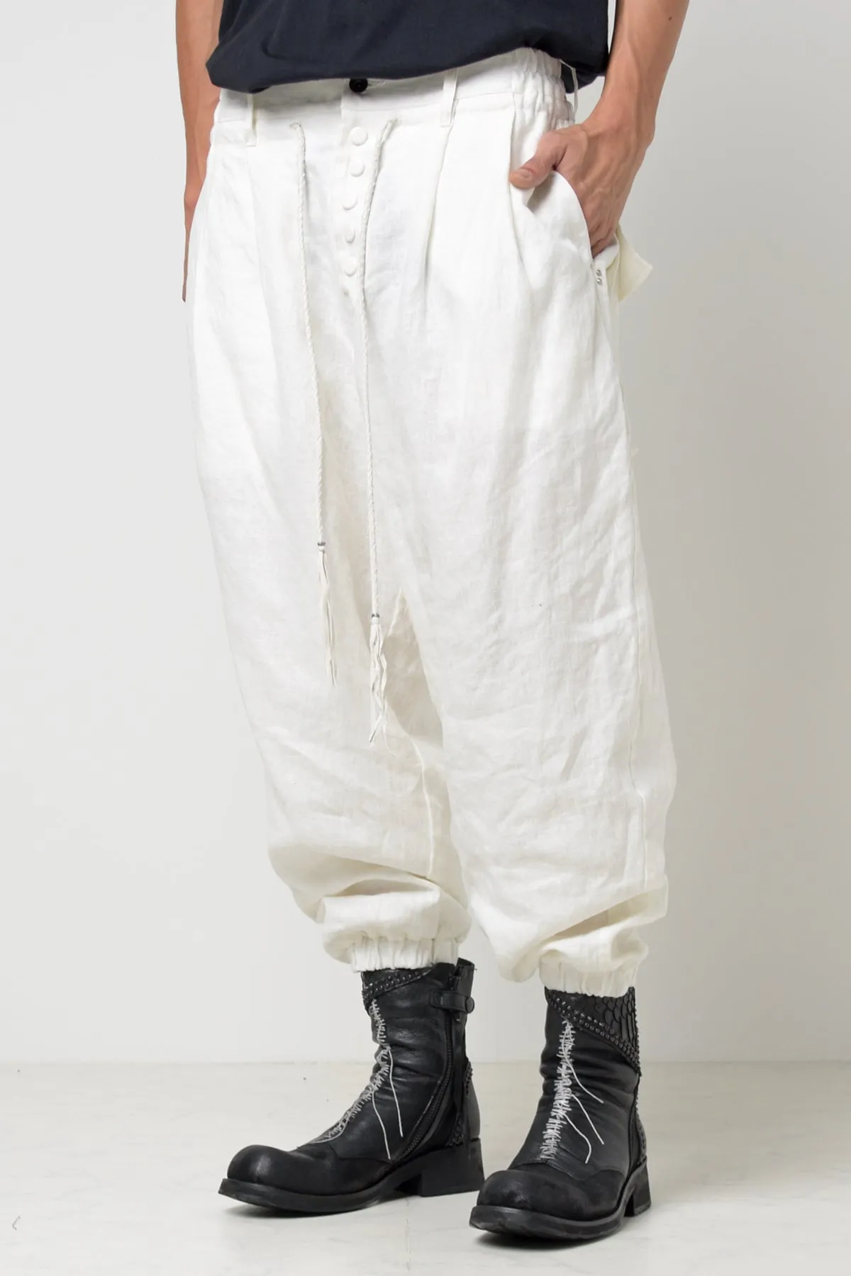 2301-PT03 Linen Lazy Pants White