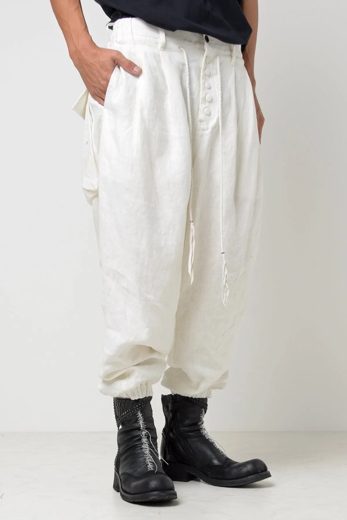 2301-PT03 Linen Lazy Pants White