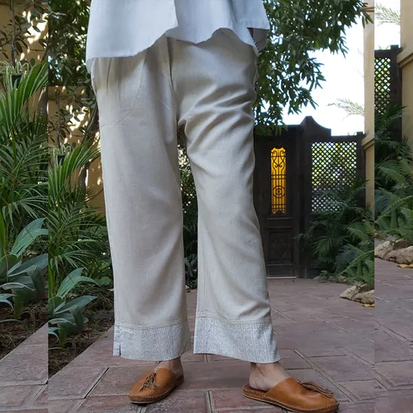 23K4 Linen Pants with Block-Printed Hem