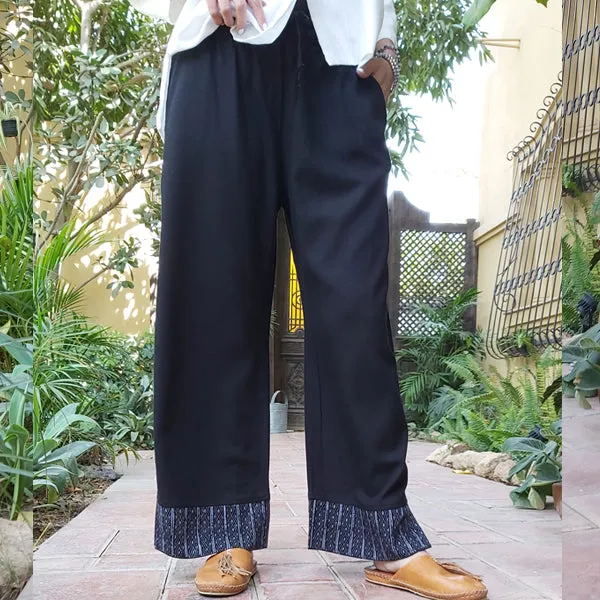 23K4 Linen Pants with Block-Printed Hem