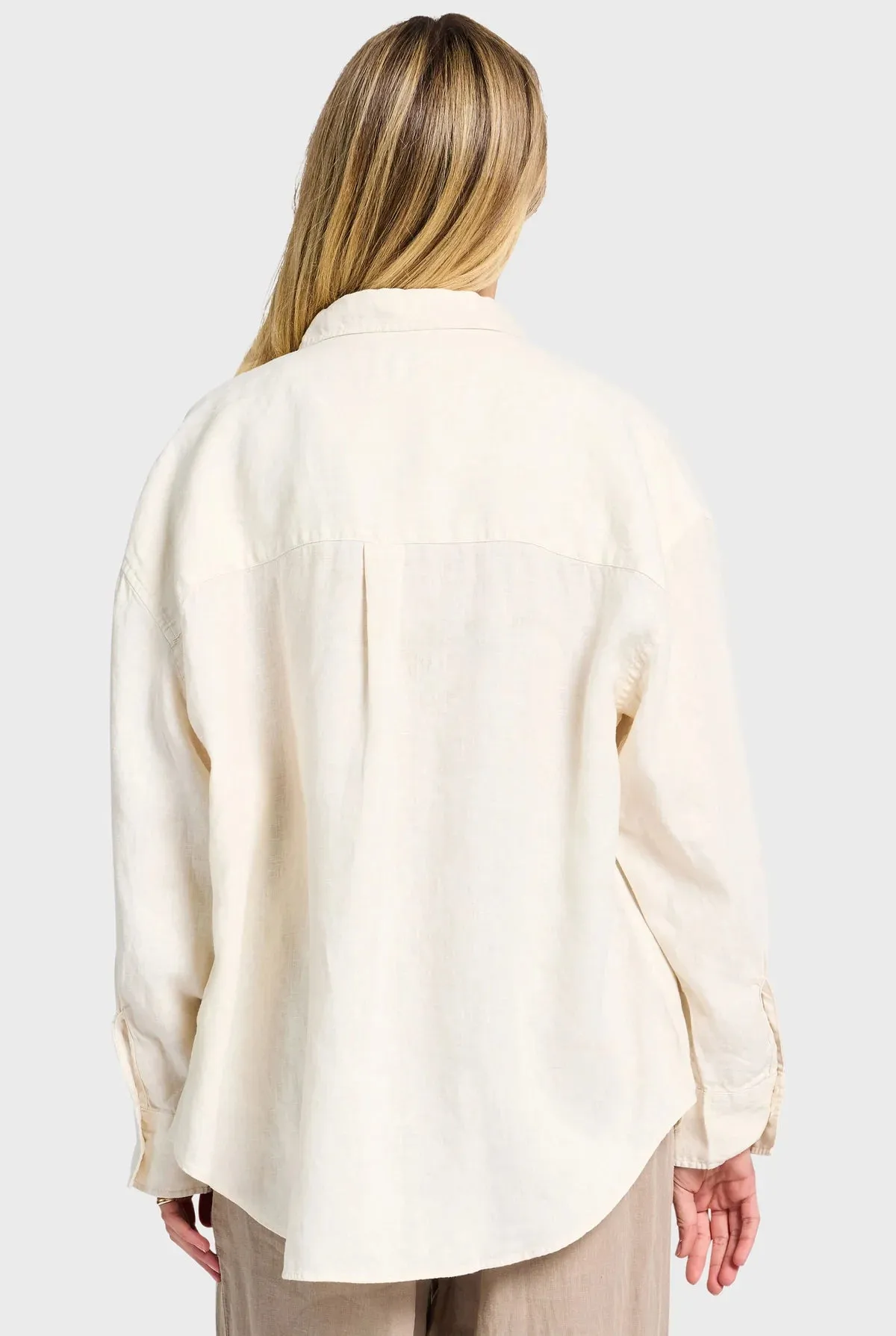 ACADEMY BRAND - Womens Hampton Linen Shirt  - Light Almond