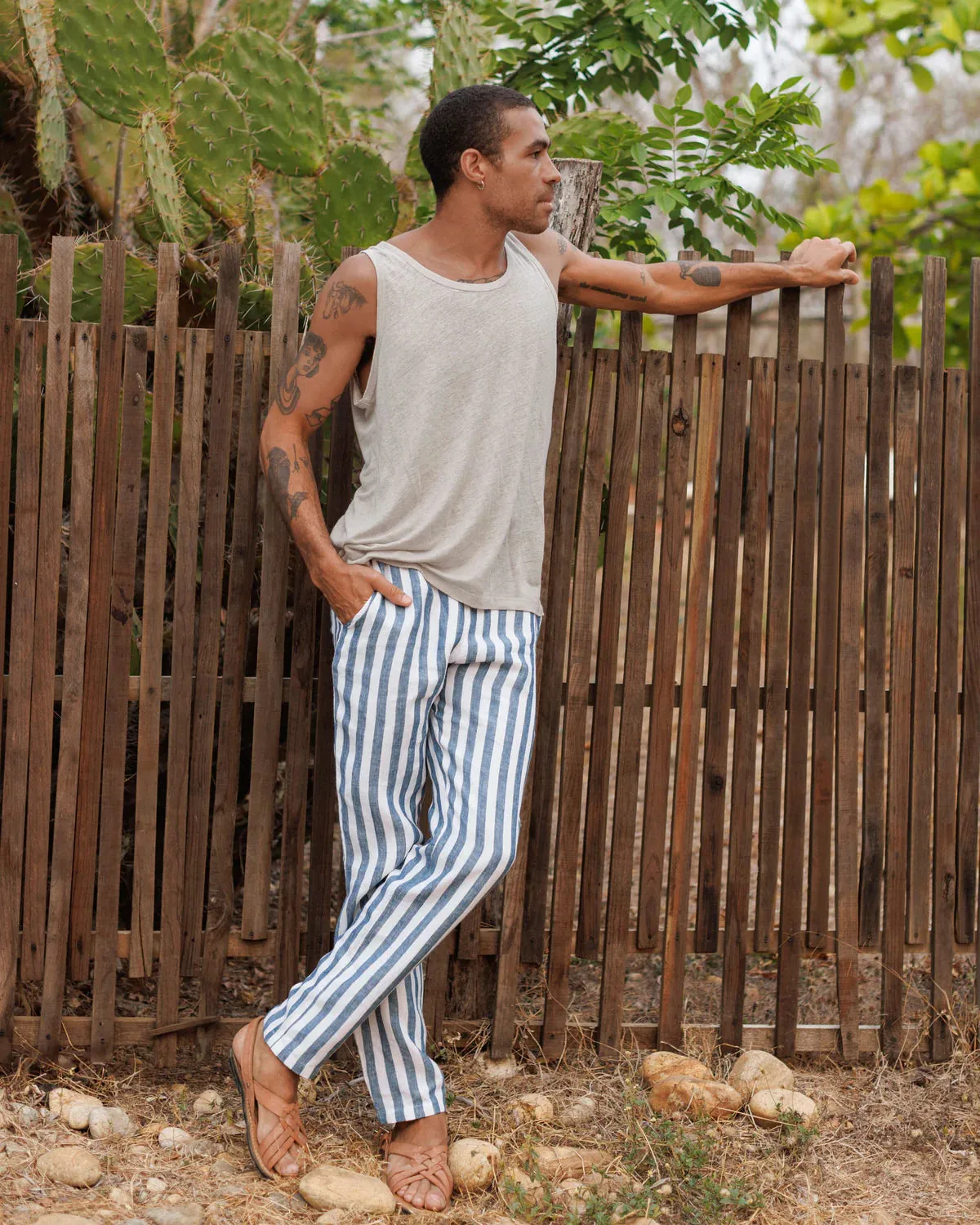 Alex Crane Big Wave Striped Bo Linen Pant