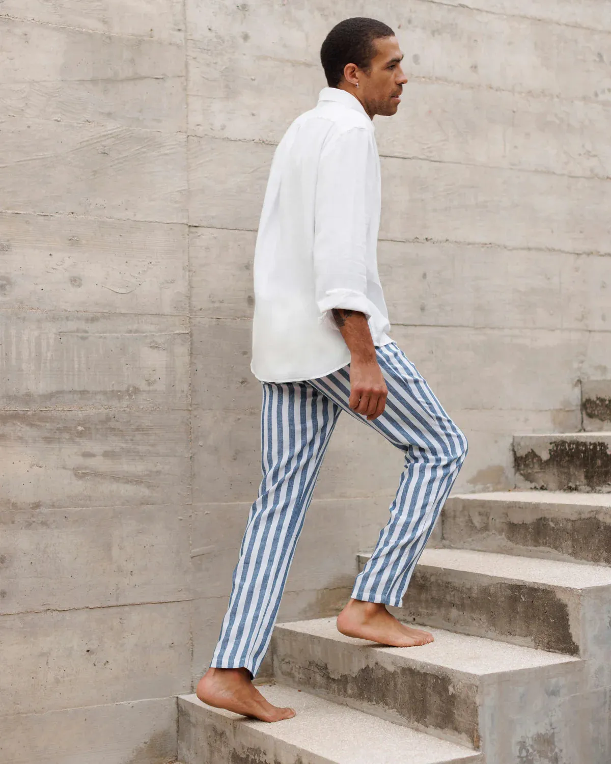 Alex Crane Big Wave Striped Bo Linen Pant