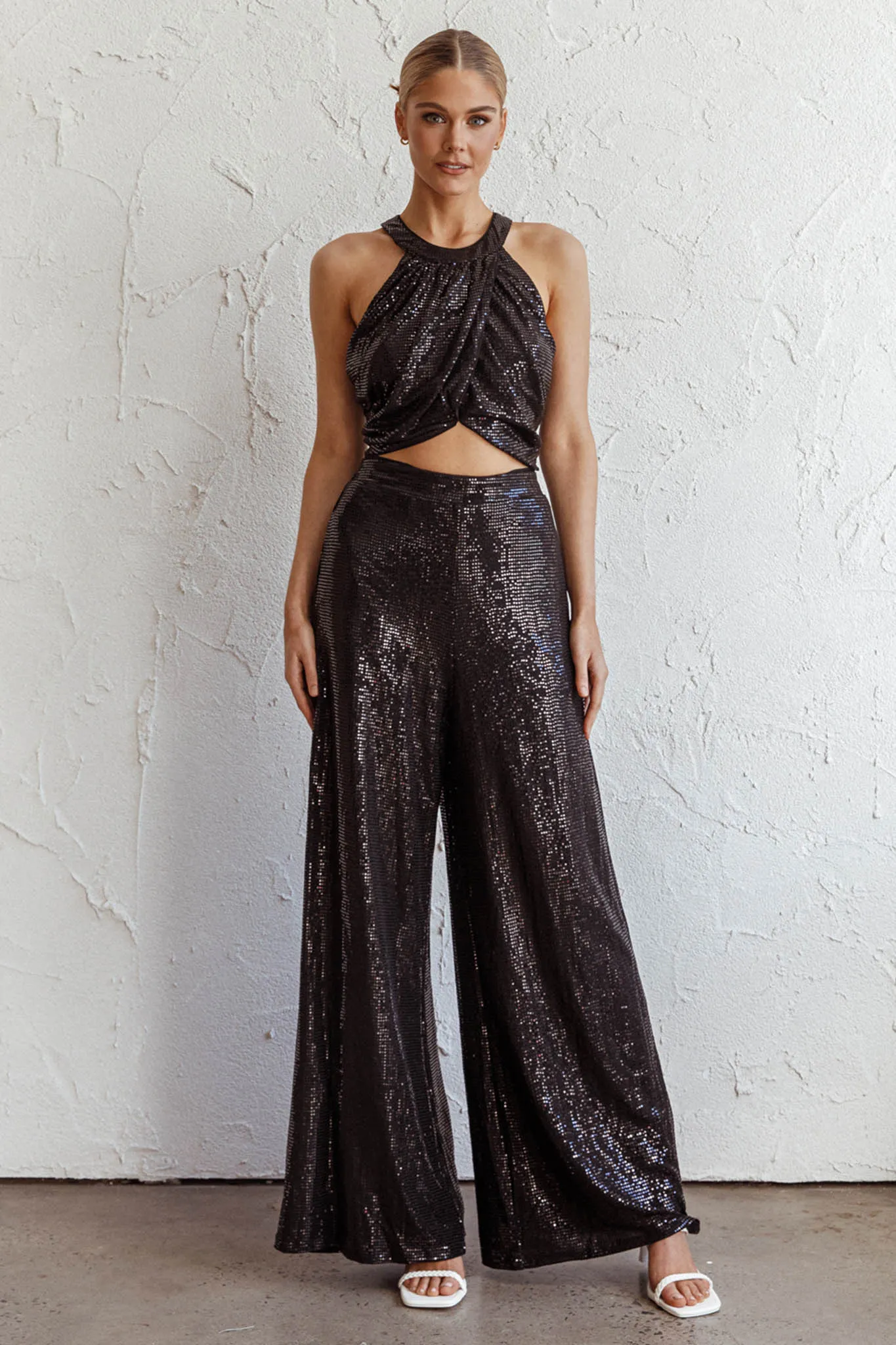 Anything Goes Wide Leg Metallic Pants Black