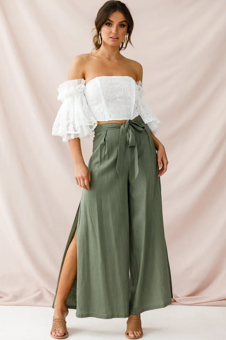 Aruba Wide Leg Side Split Pants Khaki