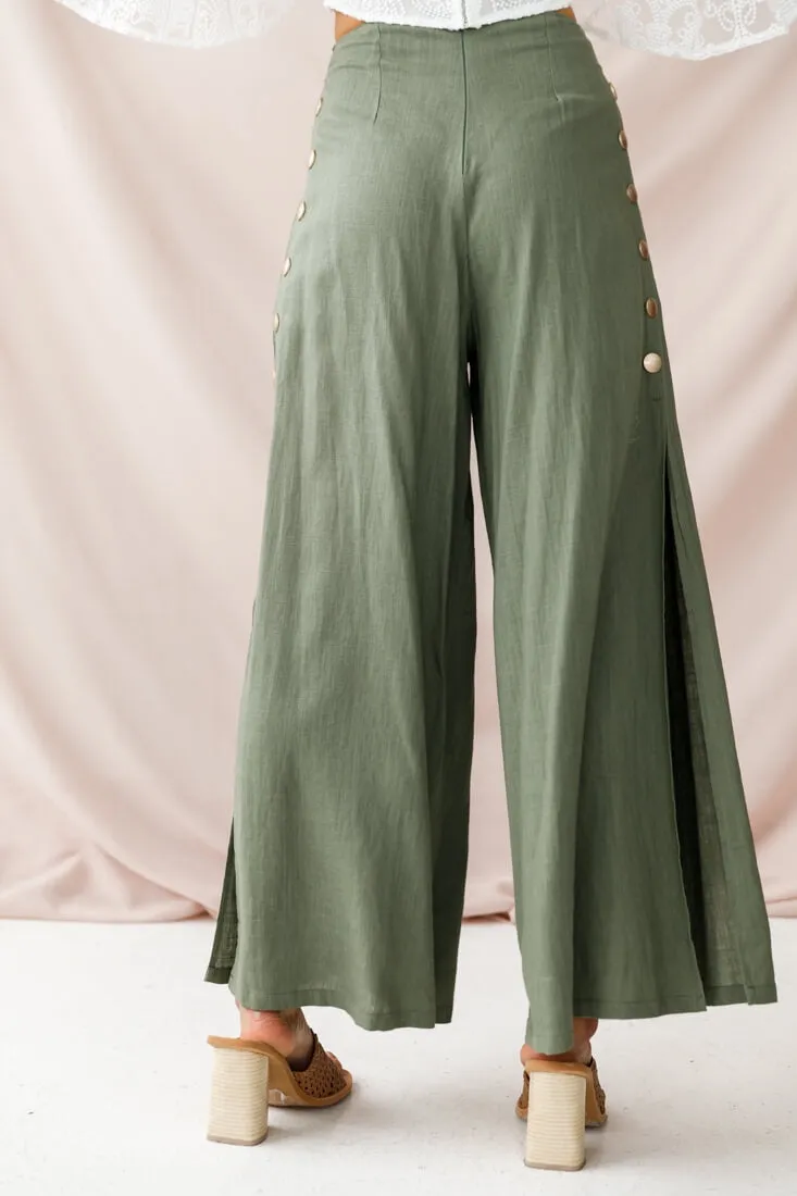 Aruba Wide Leg Side Split Pants Khaki