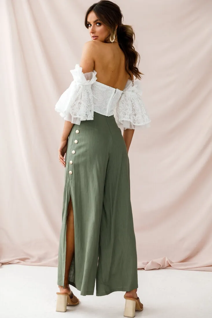 Aruba Wide Leg Side Split Pants Khaki