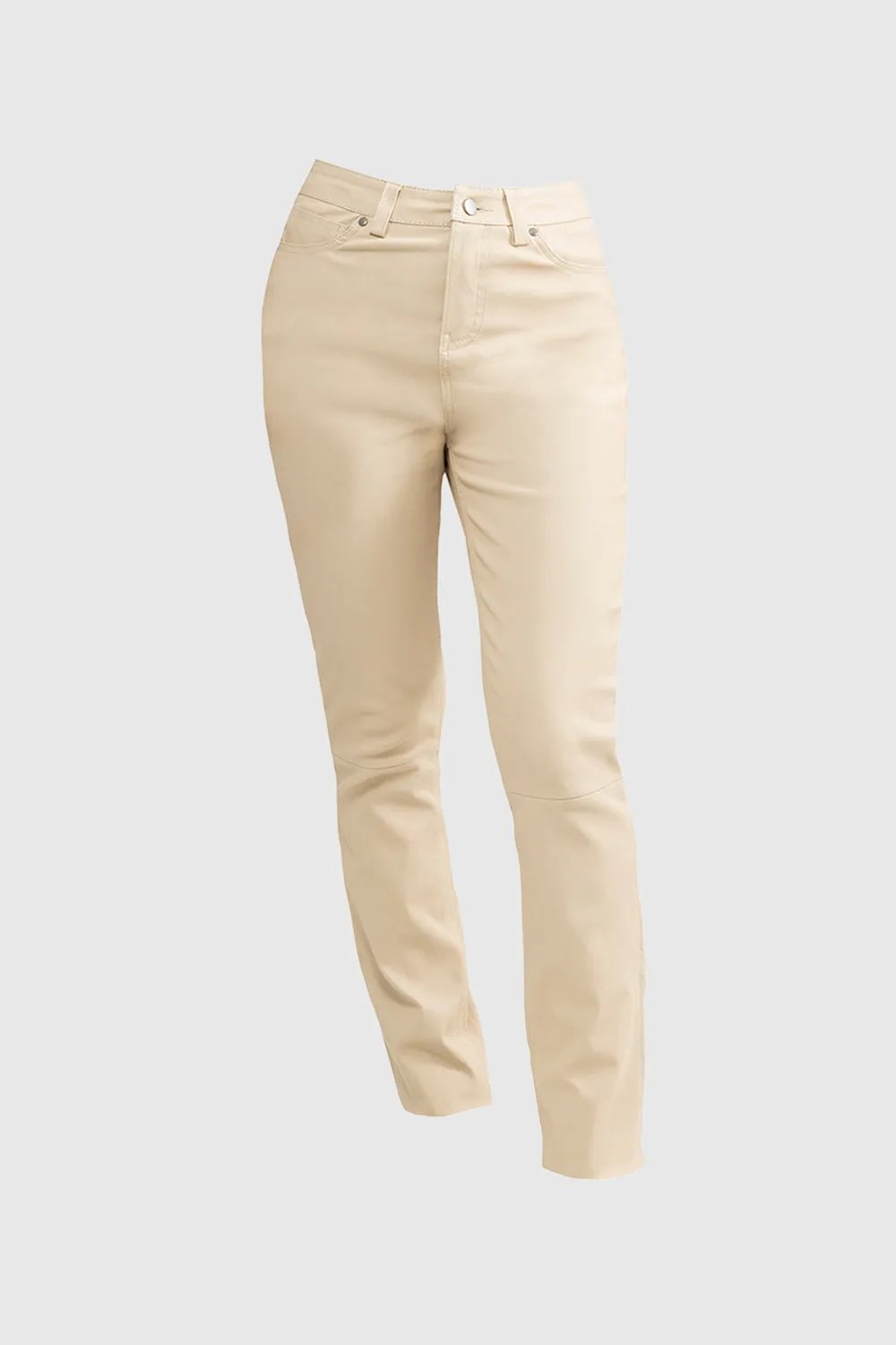 Arya Leather Pants Beige Dusty Light