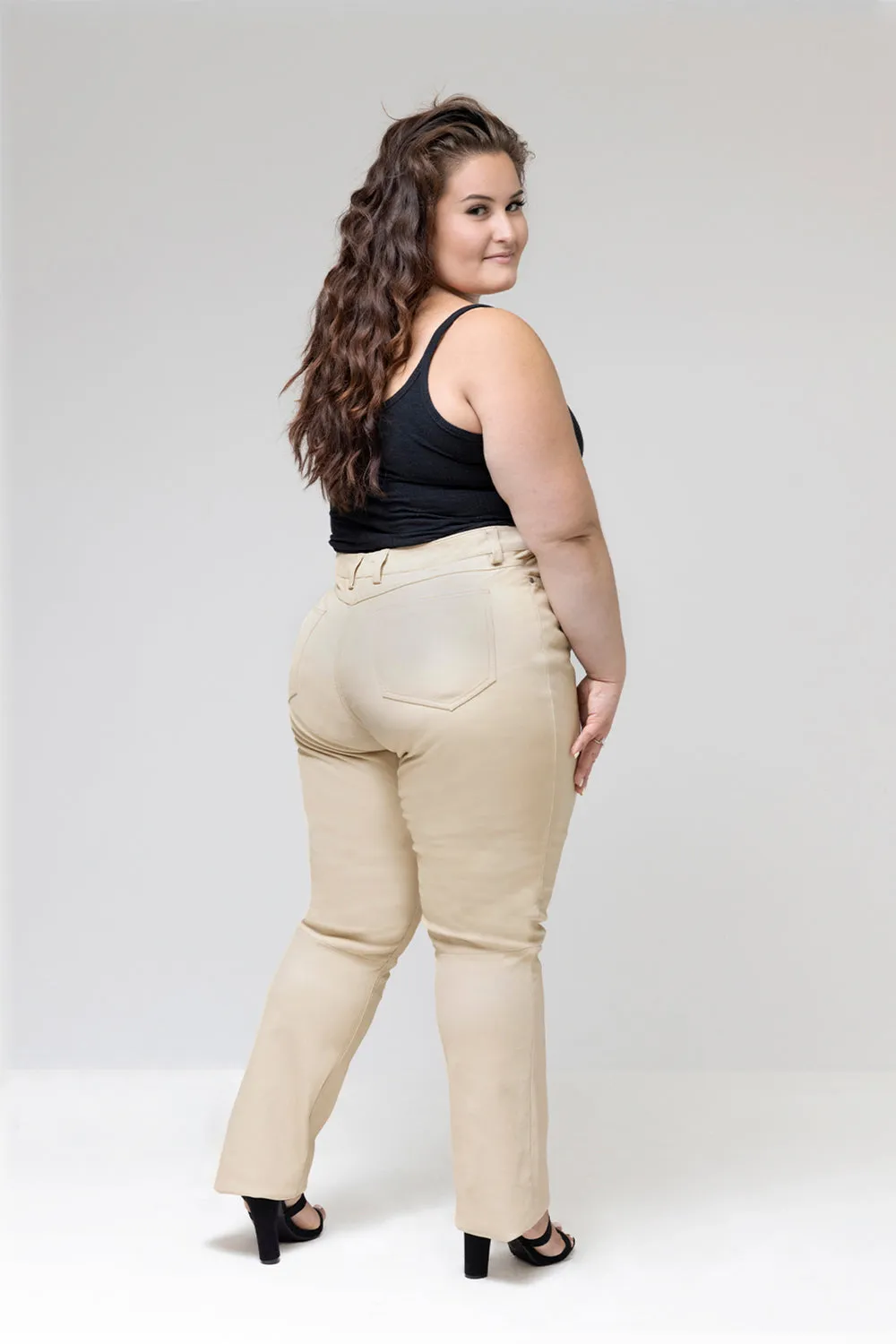 Arya Leather Pants Beige Dusty Light