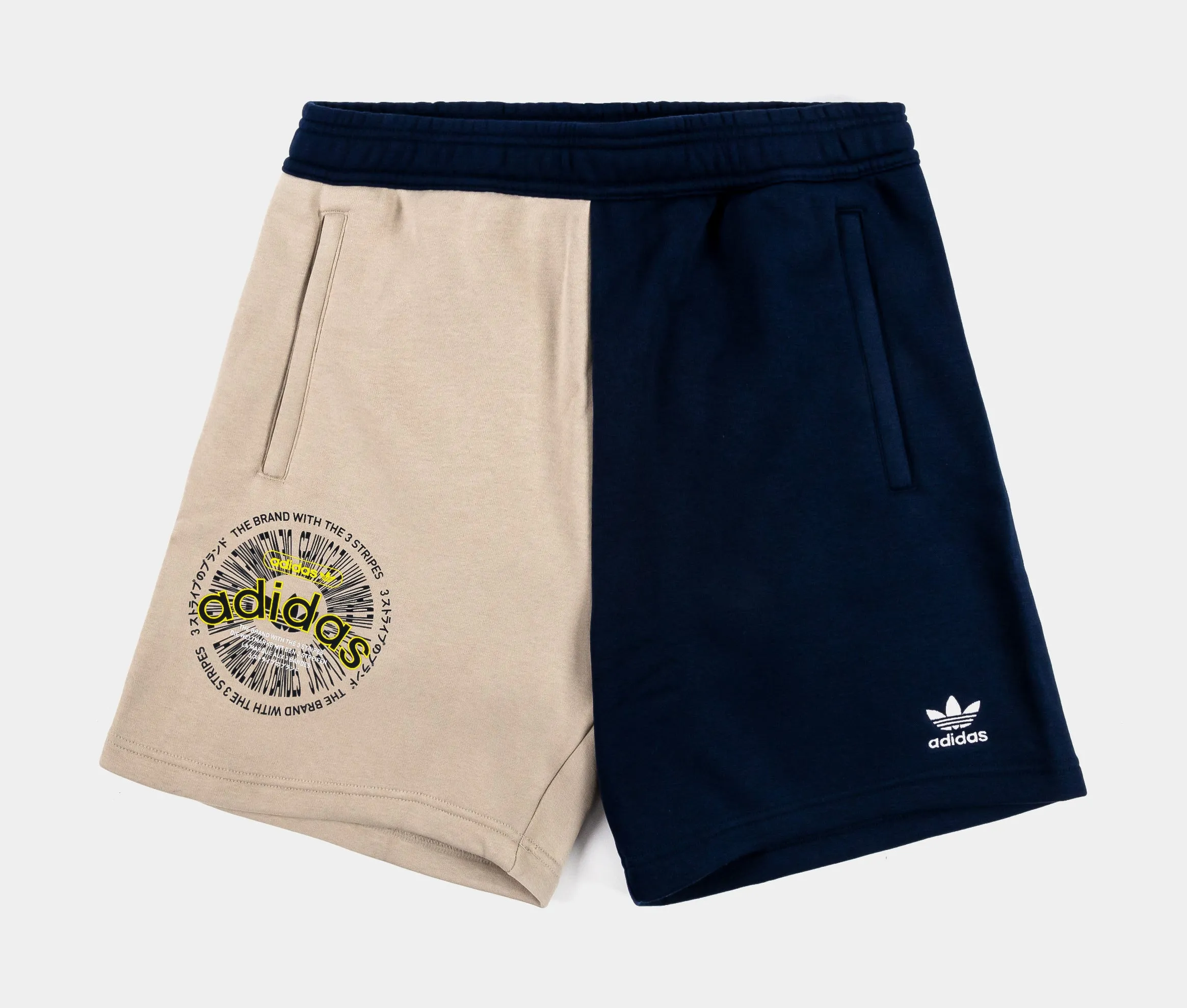 Blocked Fleece Mens Shorts (Blue/Beige)