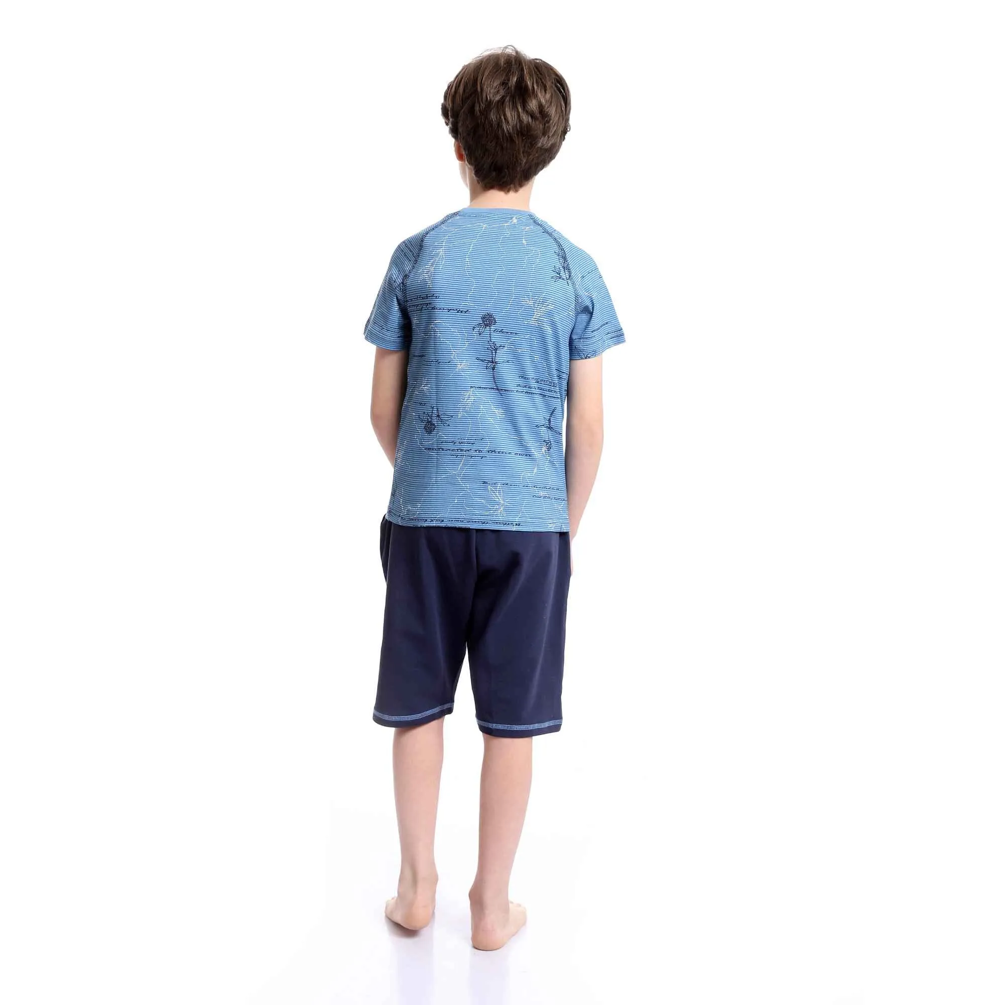 Boys Short Sleeves Tee & Slip On Shorts Pajama Set - Baby Blue & Navy Blue