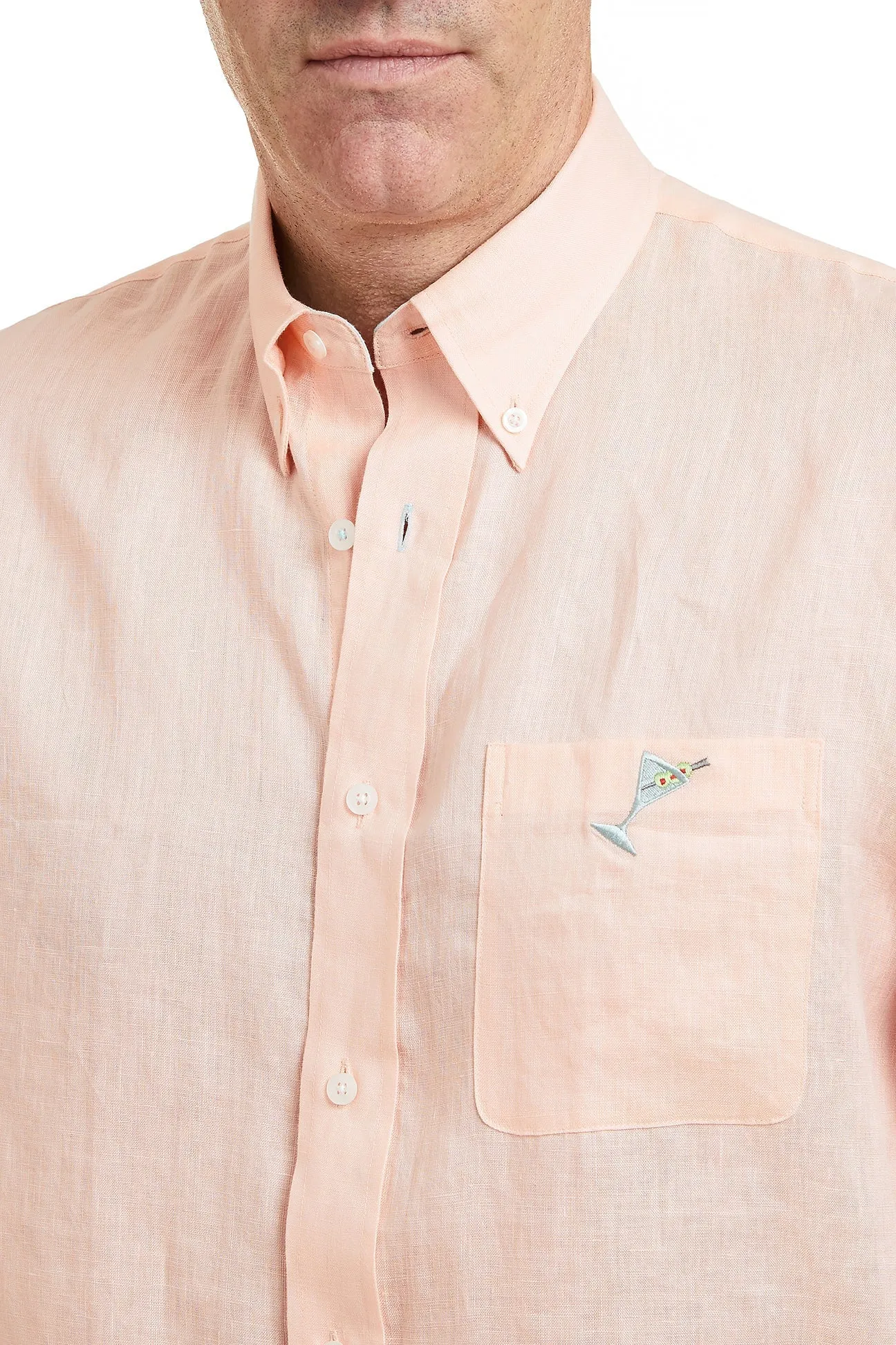 Chase Shirt Linen Peach with Seafoam Green Trim and Martini