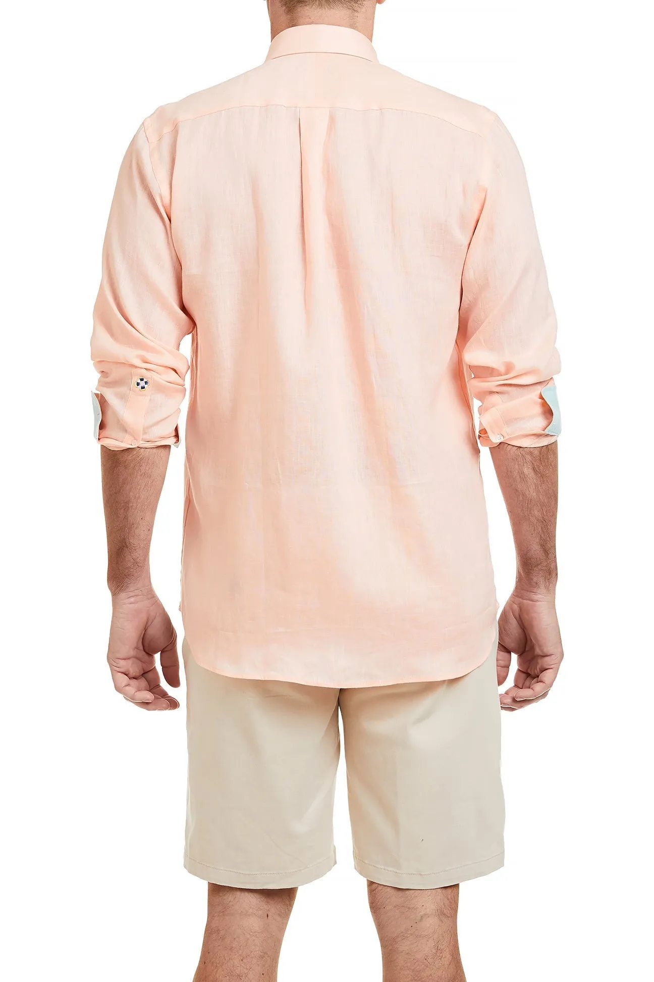 Chase Shirt Linen Peach with Seafoam Green Trim and Martini