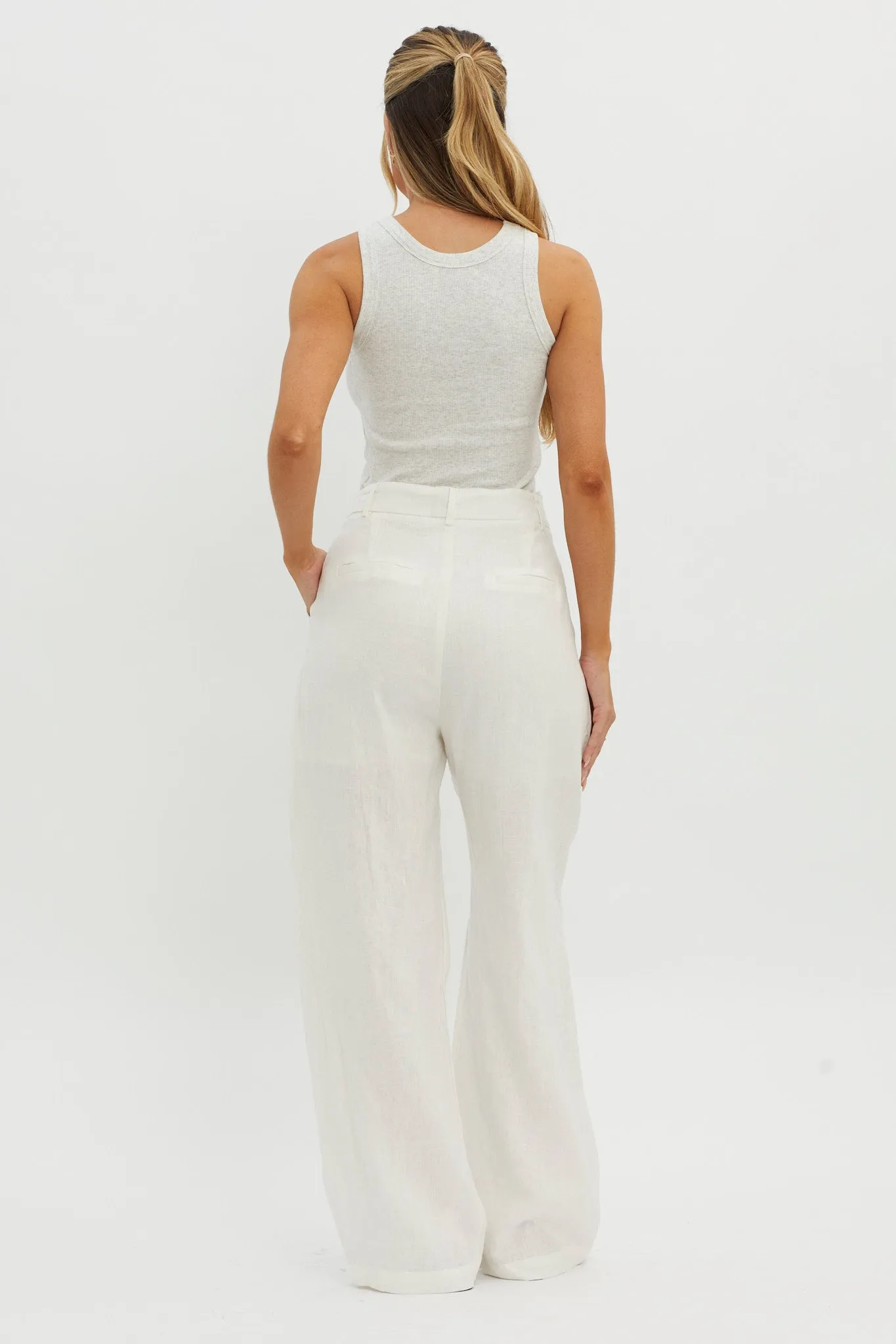 Dodie Straight Leg Trouser Pants Linen White