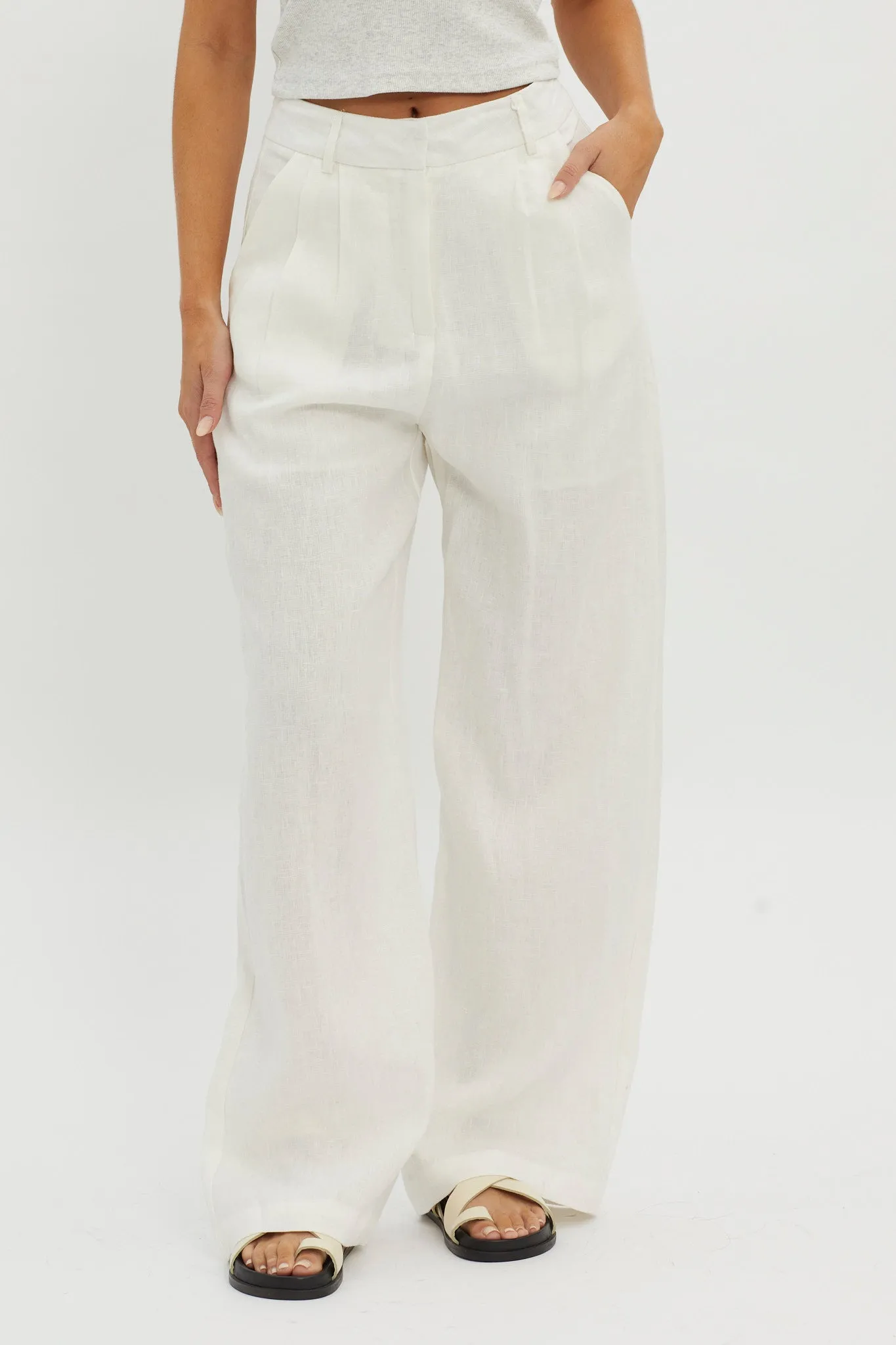 Dodie Straight Leg Trouser Pants Linen White