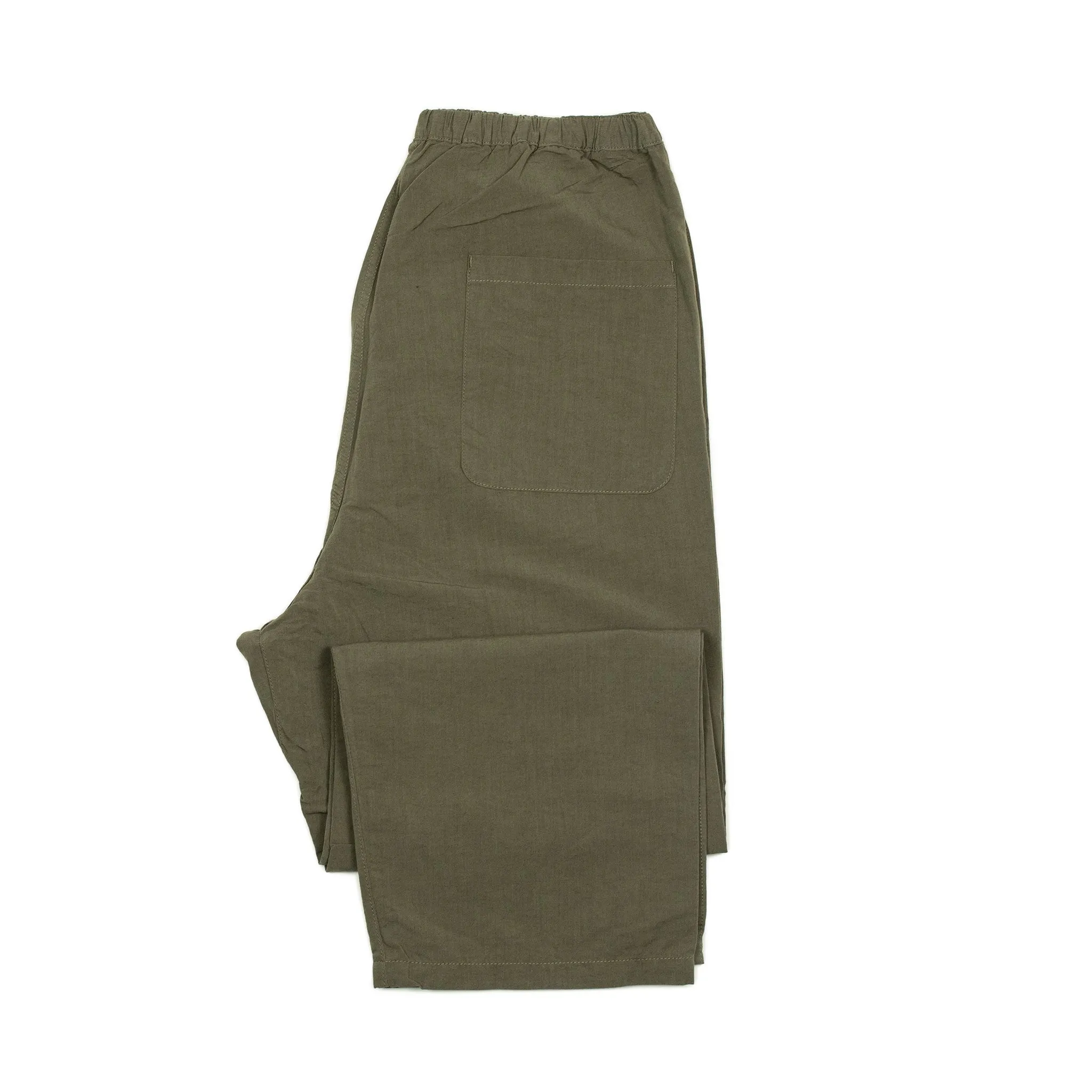 Drawstring trousers in olive/brown linen, cotton and nylon