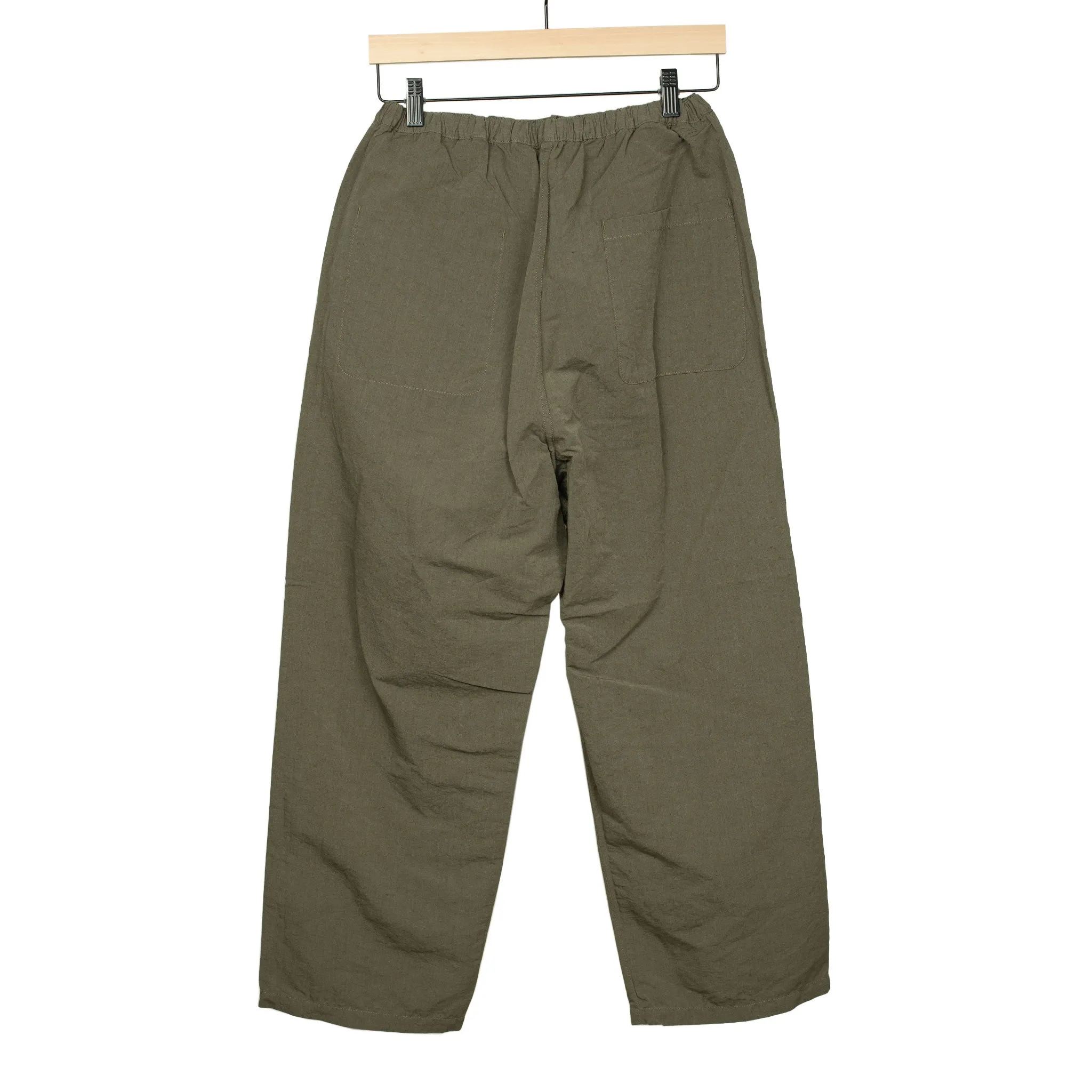 Drawstring trousers in olive/brown linen, cotton and nylon