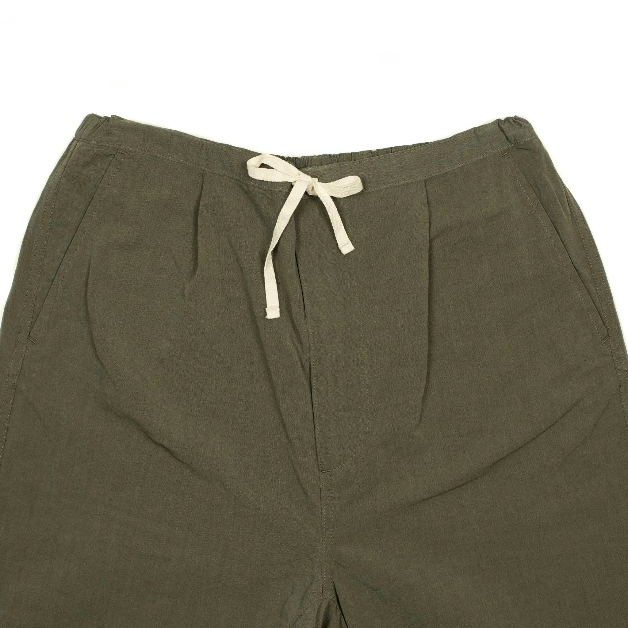 Drawstring trousers in olive/brown linen, cotton and nylon