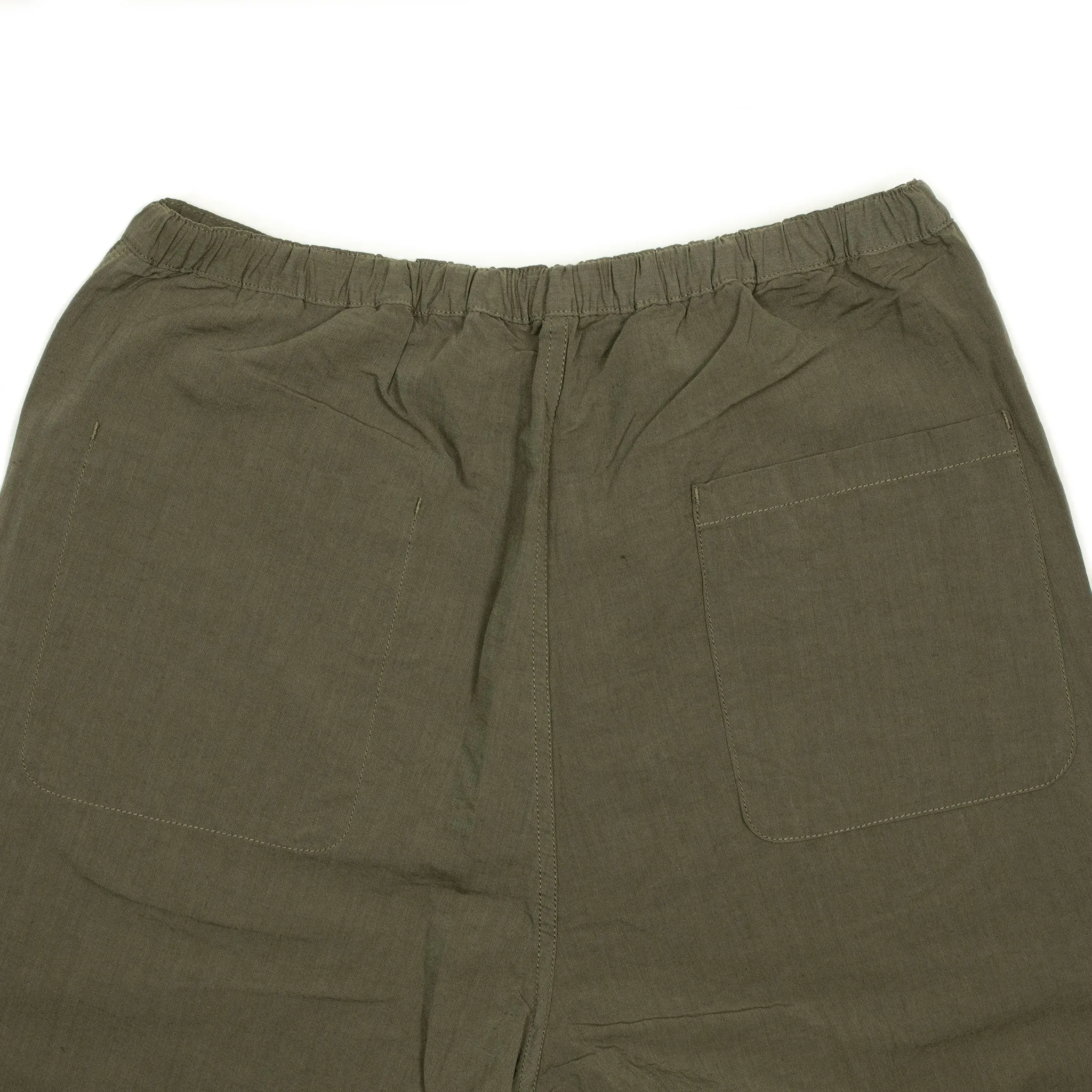 Drawstring trousers in olive/brown linen, cotton and nylon