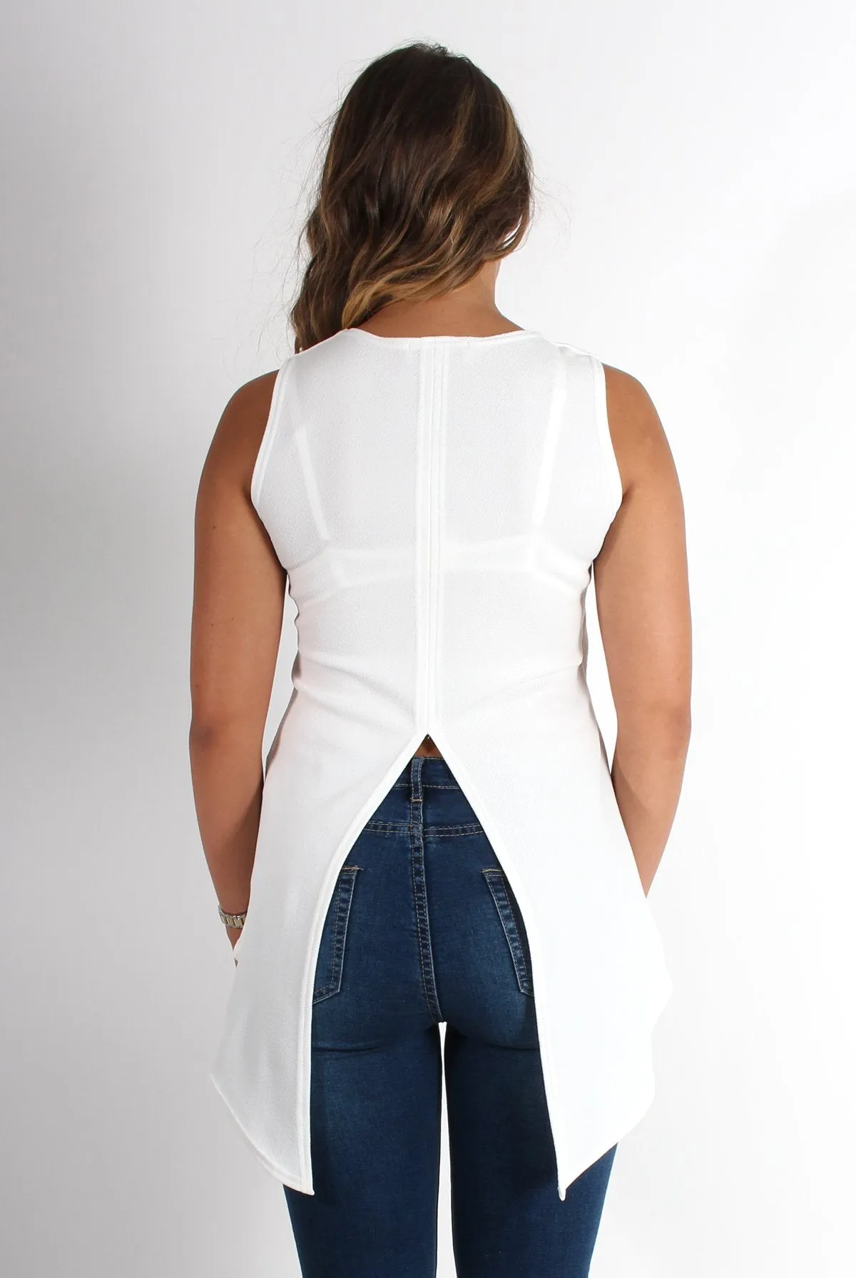 Elena White Tie Front Split Back Top