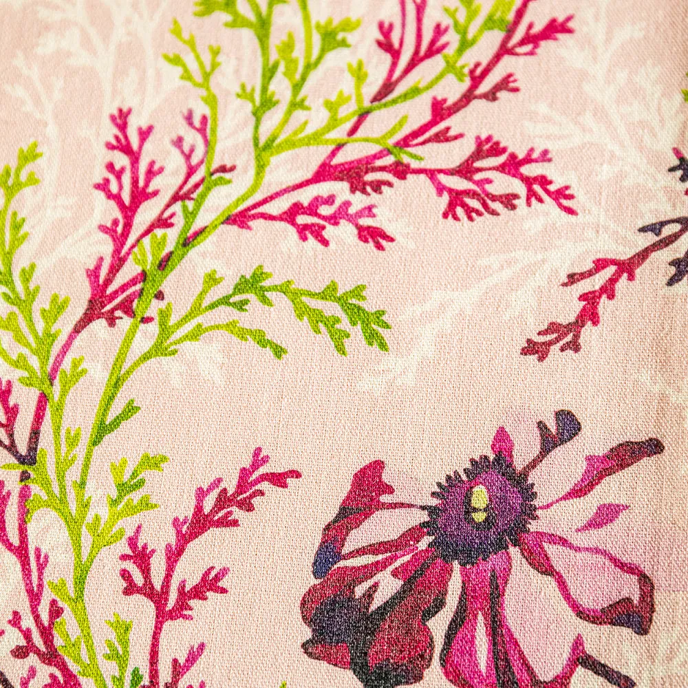 Fern Pink Flower Pastoral Tassel Table Runner