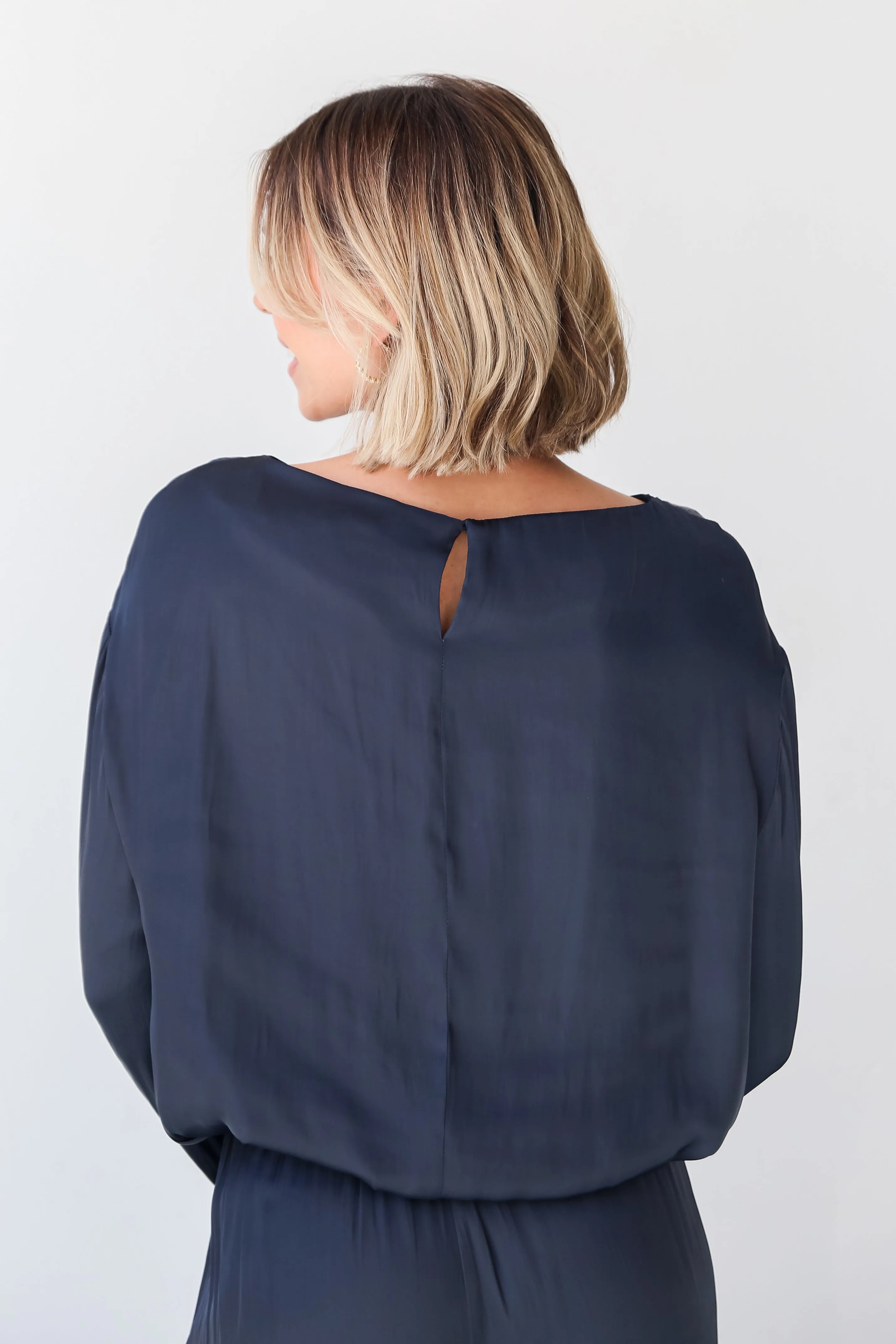 FINAL SALE - Covetable Charm Navy Satin Blouse