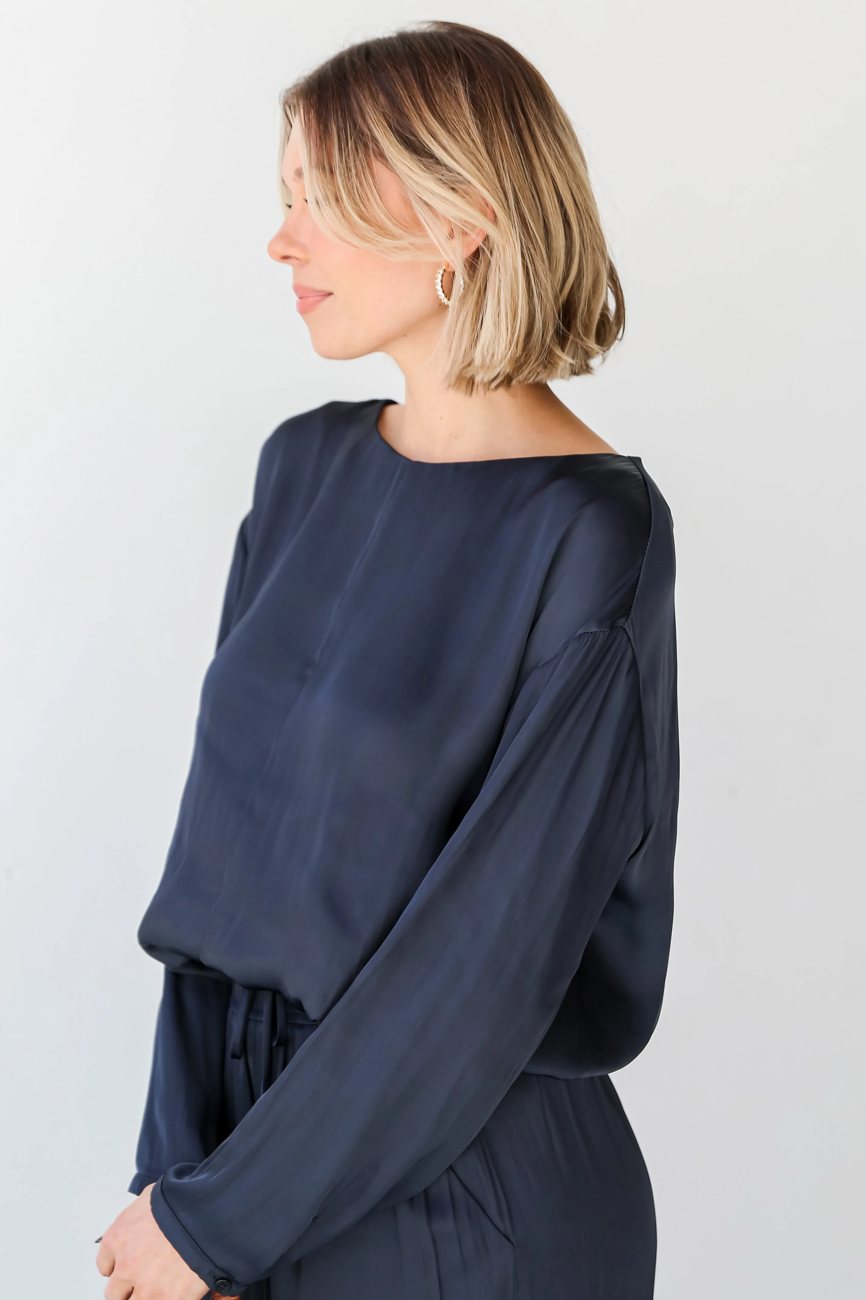 FINAL SALE - Covetable Charm Navy Satin Blouse