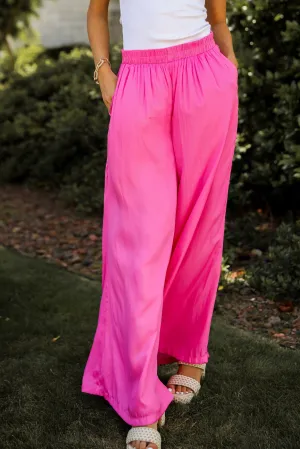 FINAL SALE - Exquisite Approach Pink Satin Wide Leg Pants