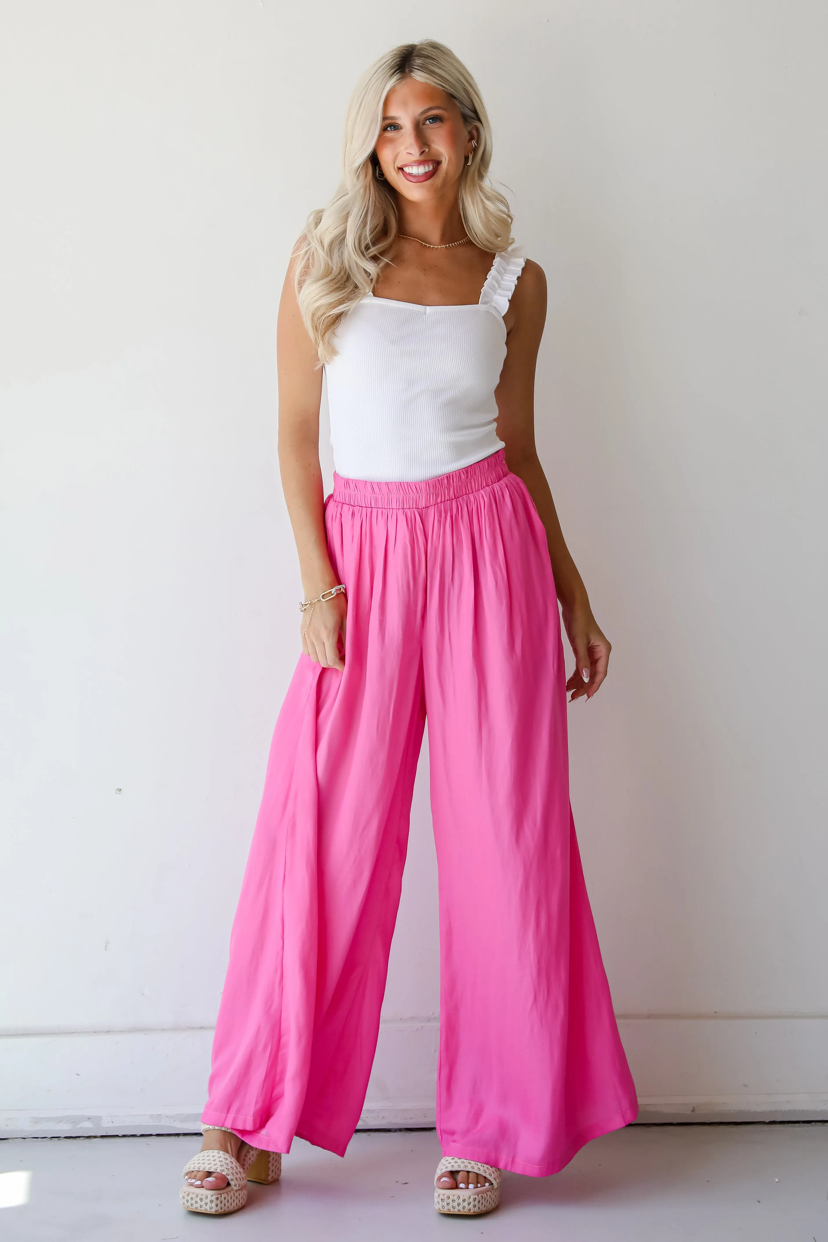 FINAL SALE - Exquisite Approach Pink Satin Wide Leg Pants