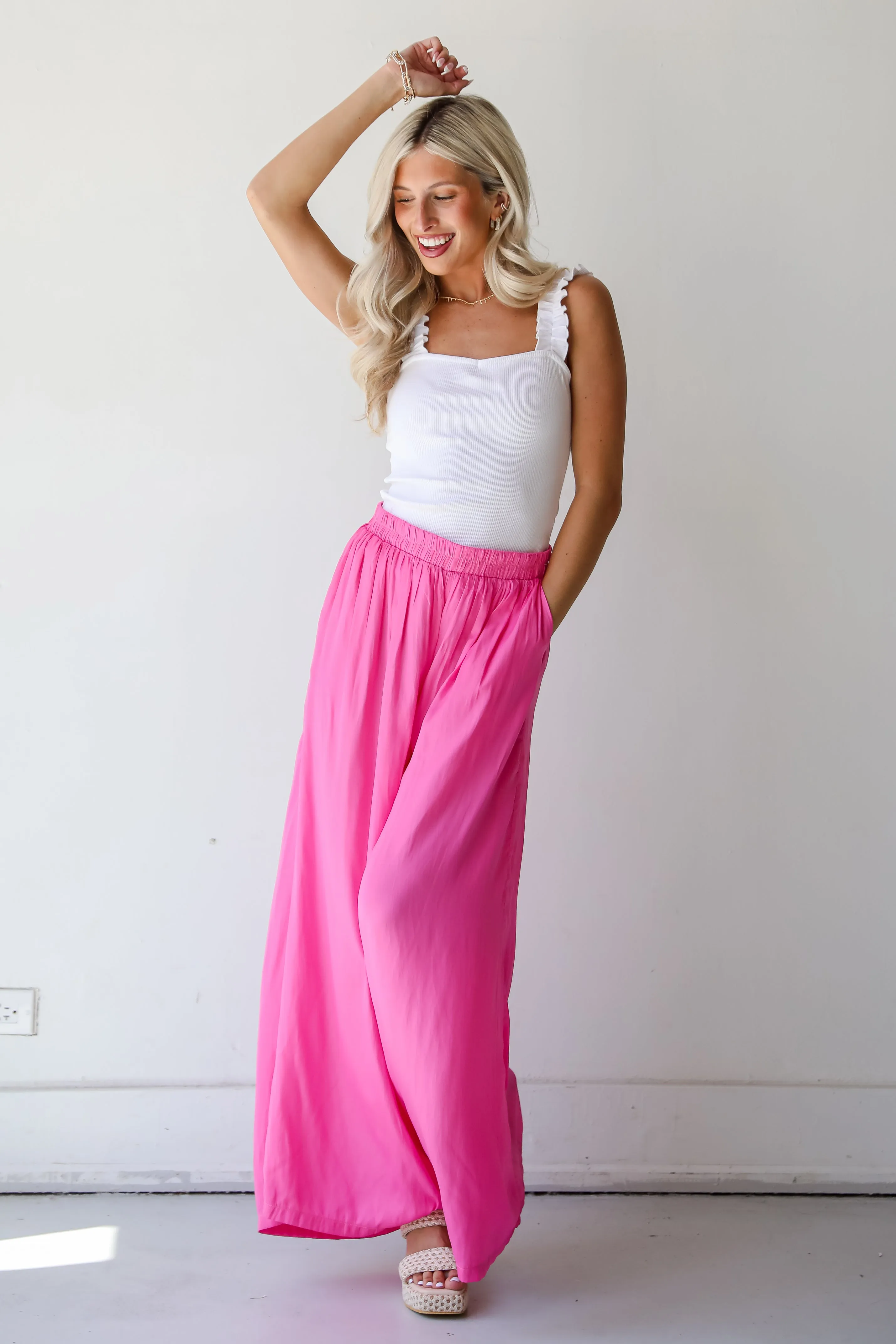 FINAL SALE - Exquisite Approach Pink Satin Wide Leg Pants