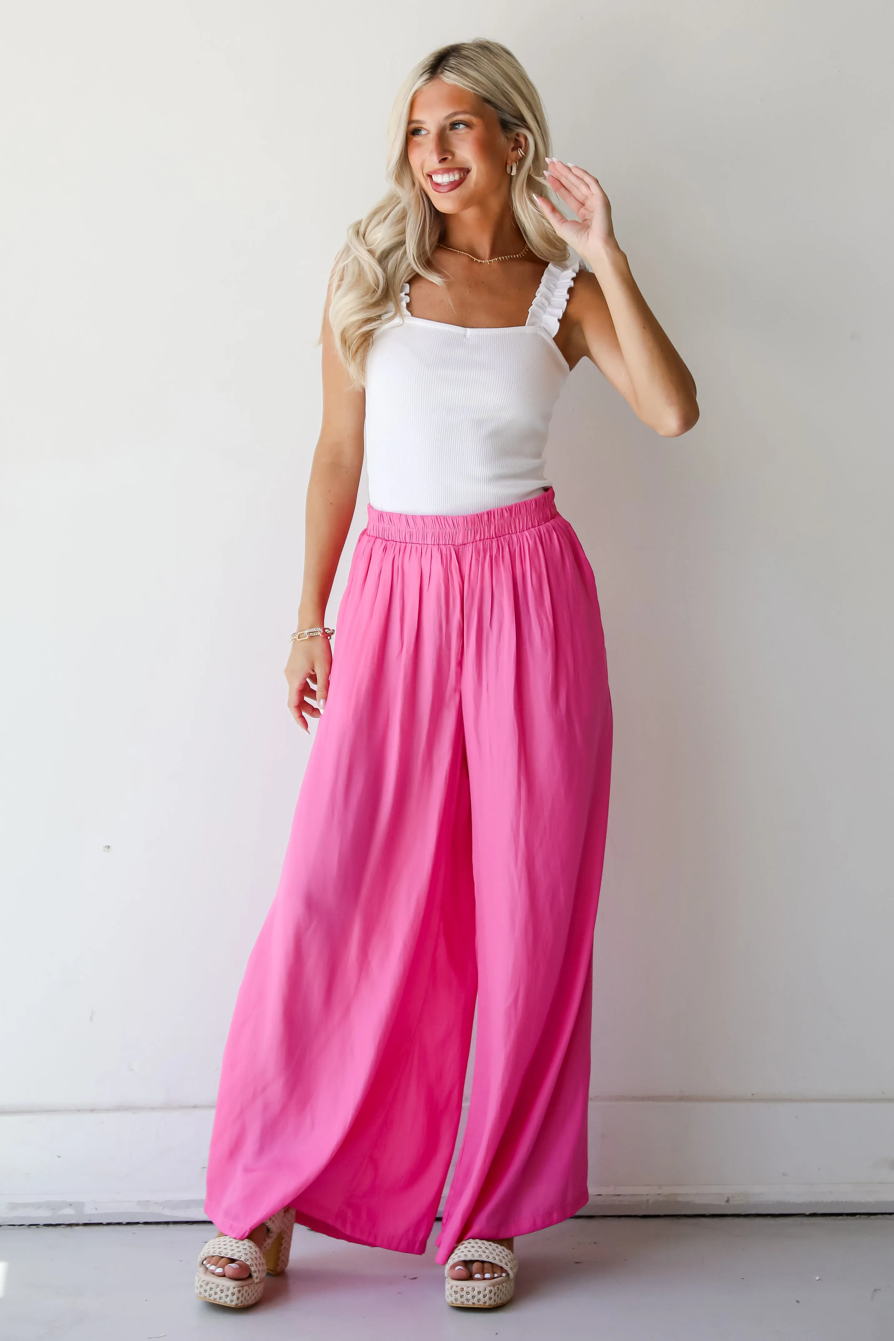 FINAL SALE - Exquisite Approach Pink Satin Wide Leg Pants