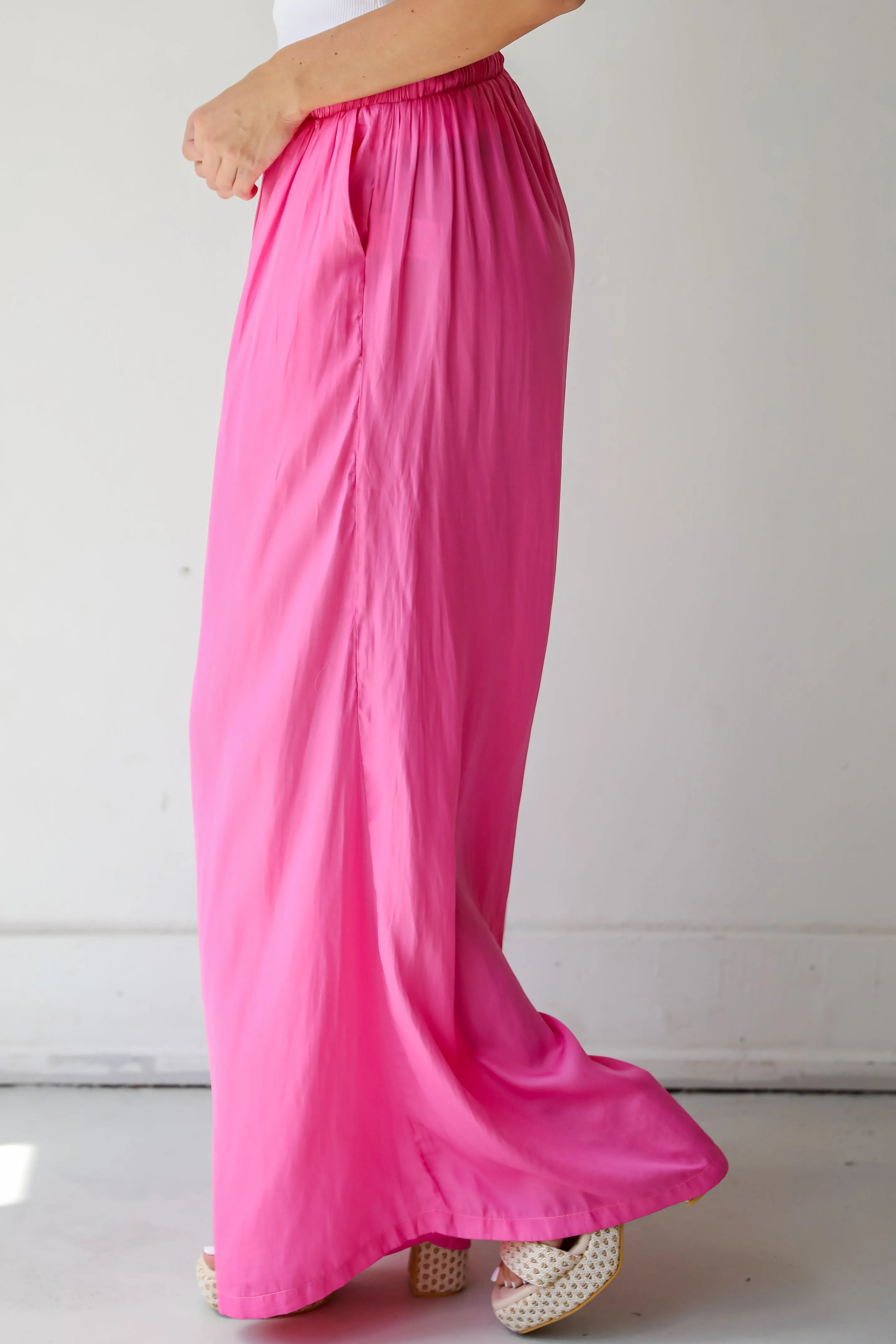 FINAL SALE - Exquisite Approach Pink Satin Wide Leg Pants