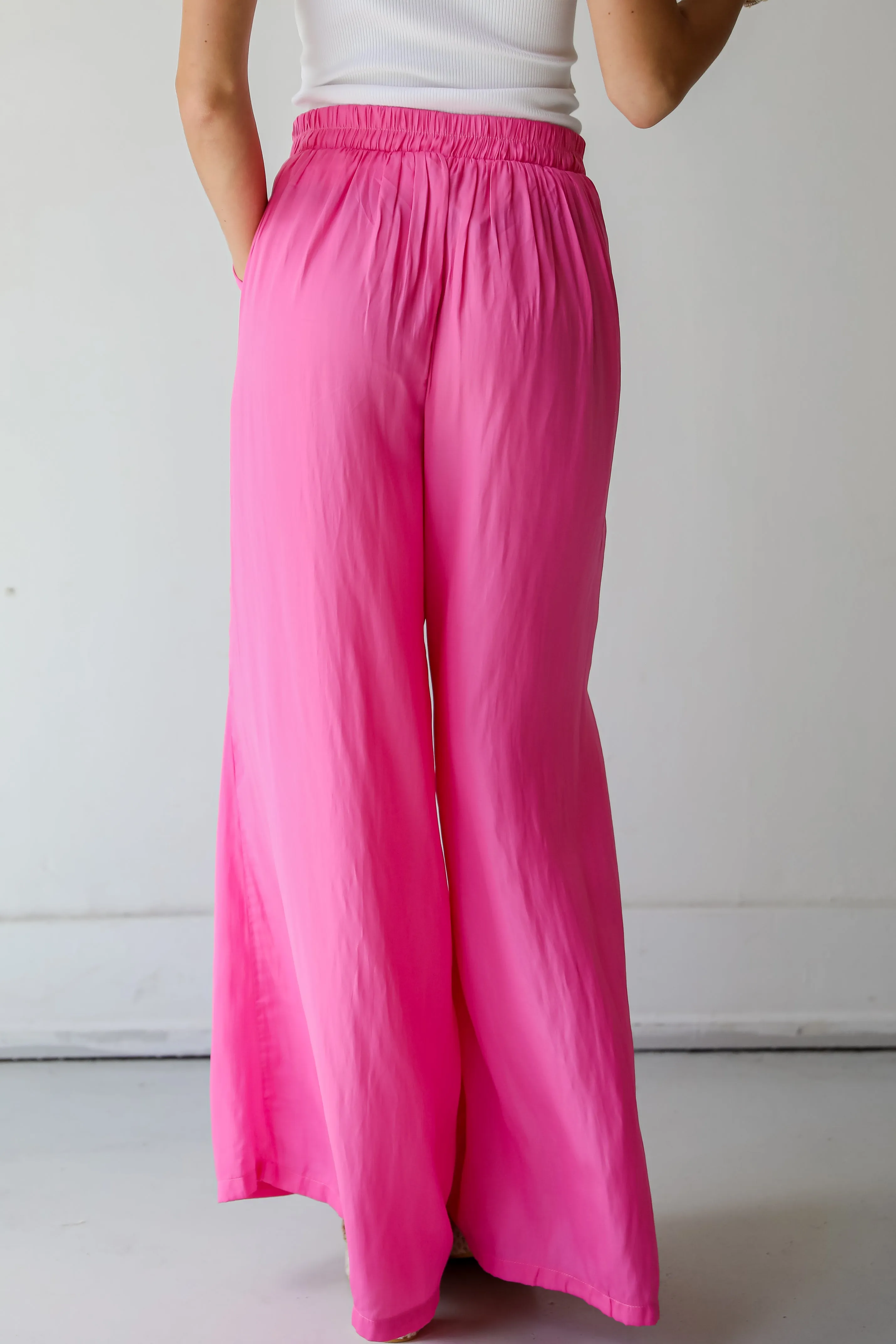 FINAL SALE - Exquisite Approach Pink Satin Wide Leg Pants