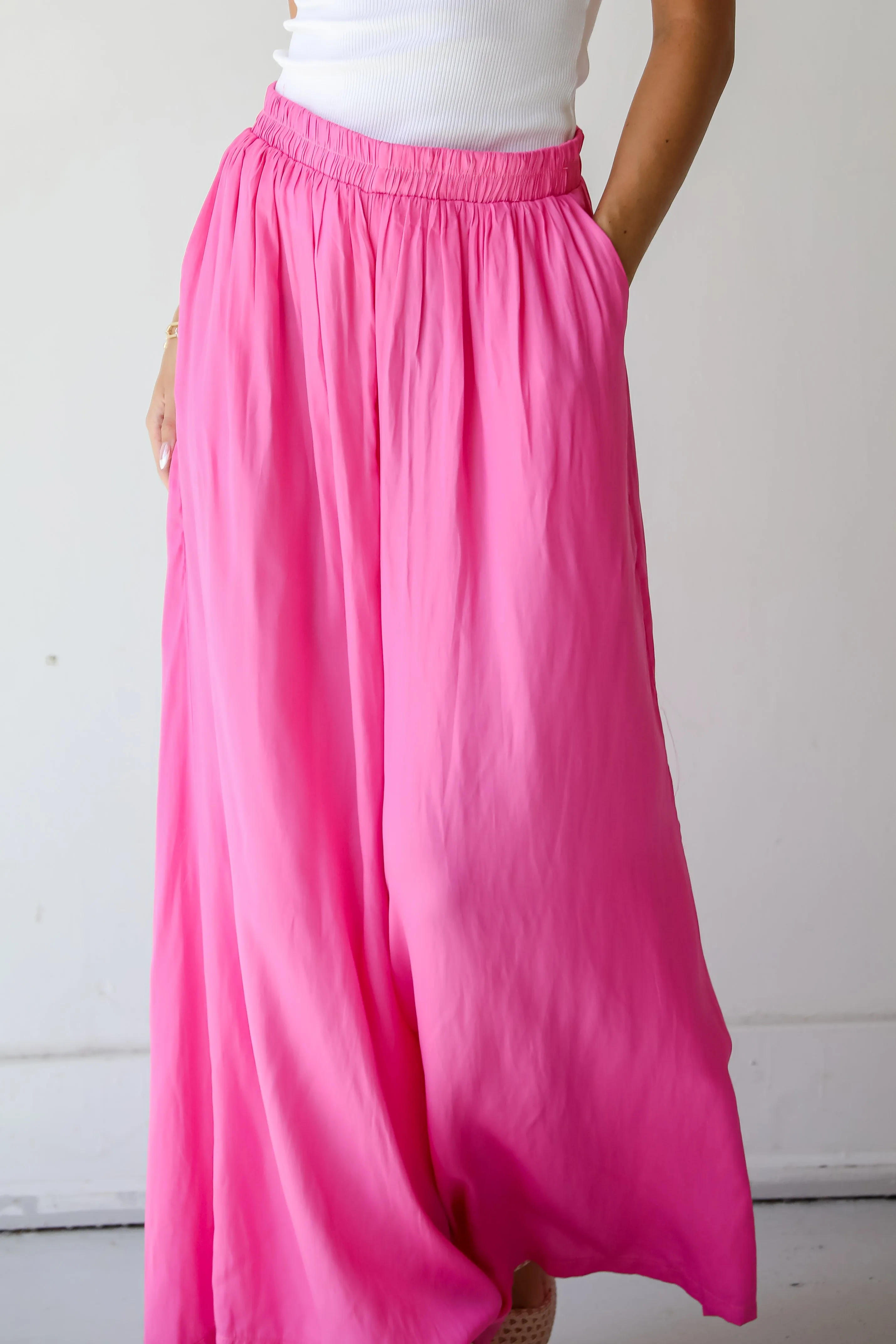 FINAL SALE - Exquisite Approach Pink Satin Wide Leg Pants