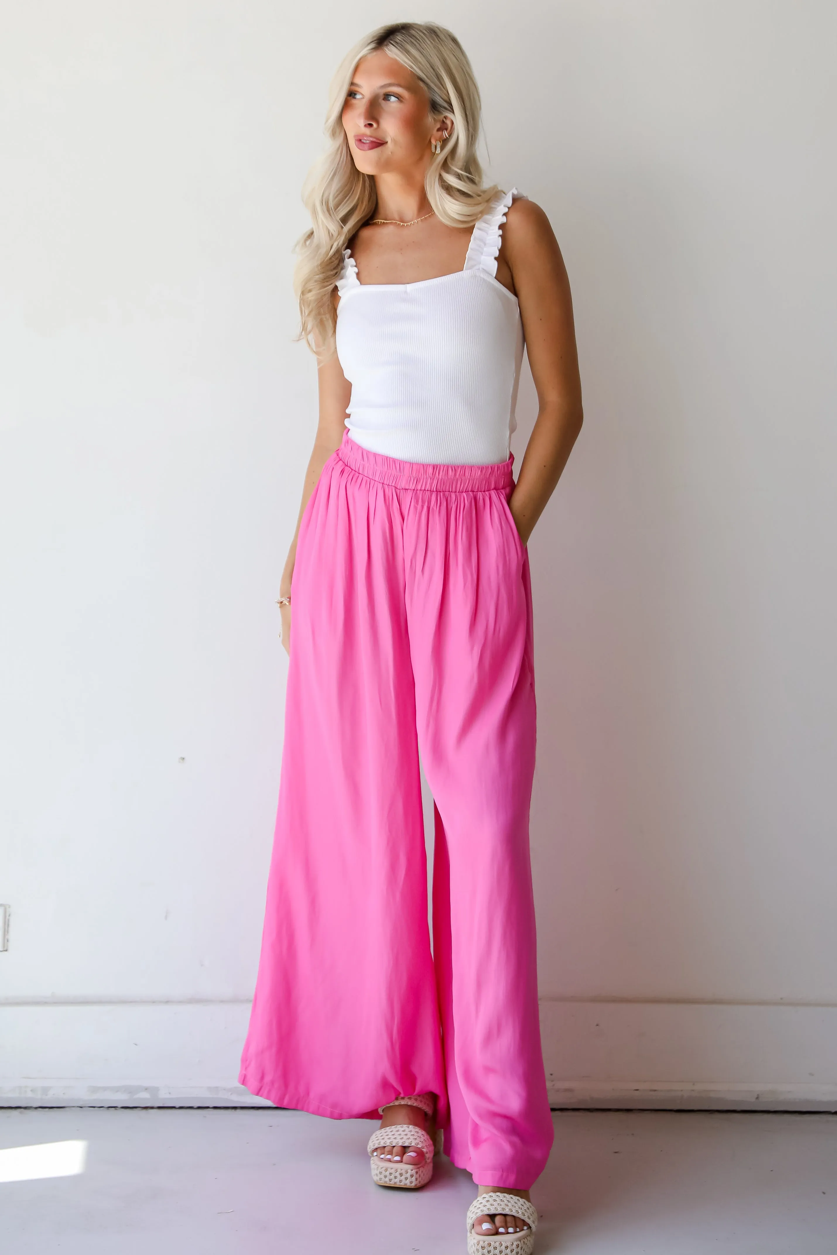 FINAL SALE - Exquisite Approach Pink Satin Wide Leg Pants