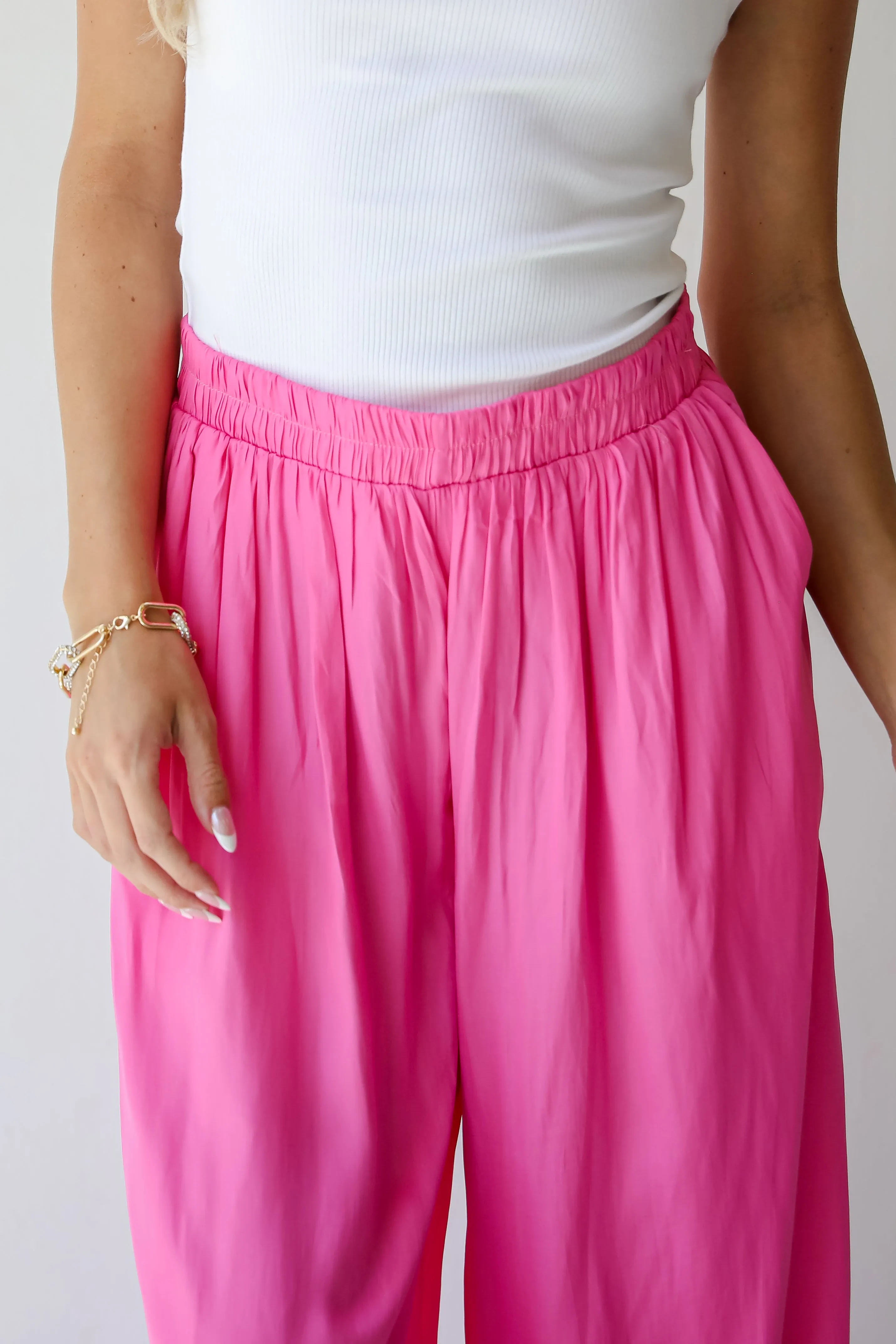 FINAL SALE - Exquisite Approach Pink Satin Wide Leg Pants