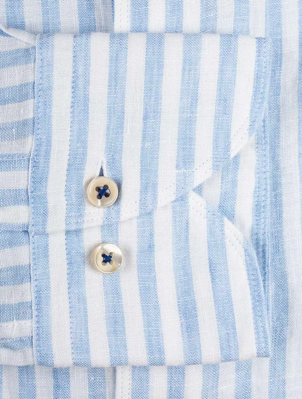 Fitted Striped Linen Shirt Blue