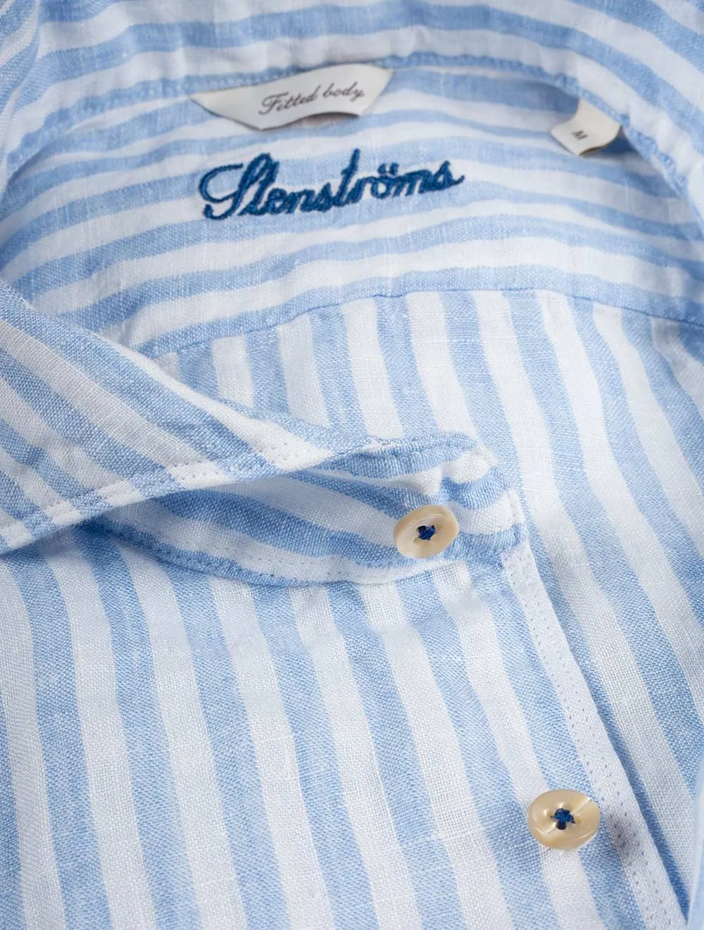 Fitted Striped Linen Shirt Blue