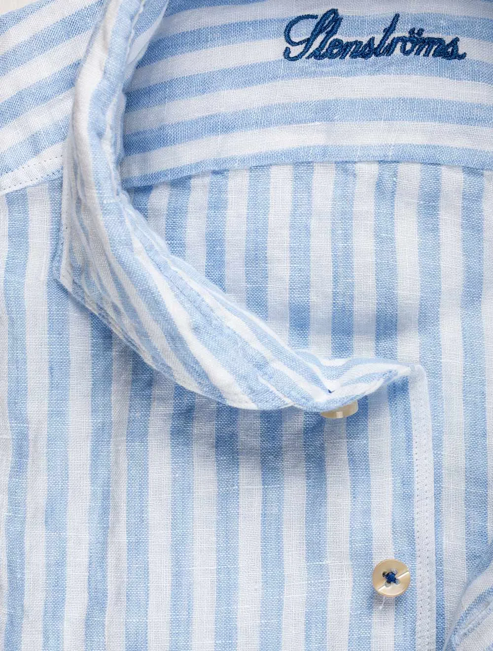 Fitted Striped Linen Shirt Blue