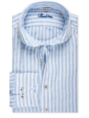 Fitted Striped Linen Shirt Blue