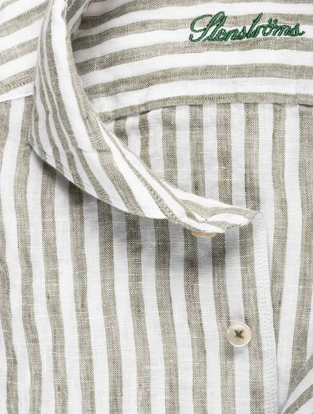 Fitted Striped Linen Shirt Sage