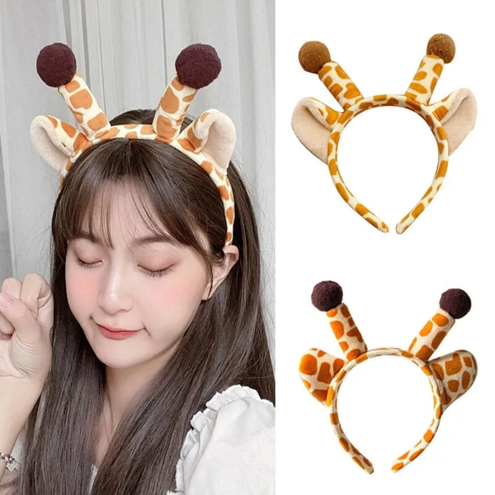 Giraffe Ears Headband, Headwear Elastic Hair Hoop For Party Animal Cosplay Costume, spa, soft and light weight, for a facial, skincare, face washing, makeup headband.